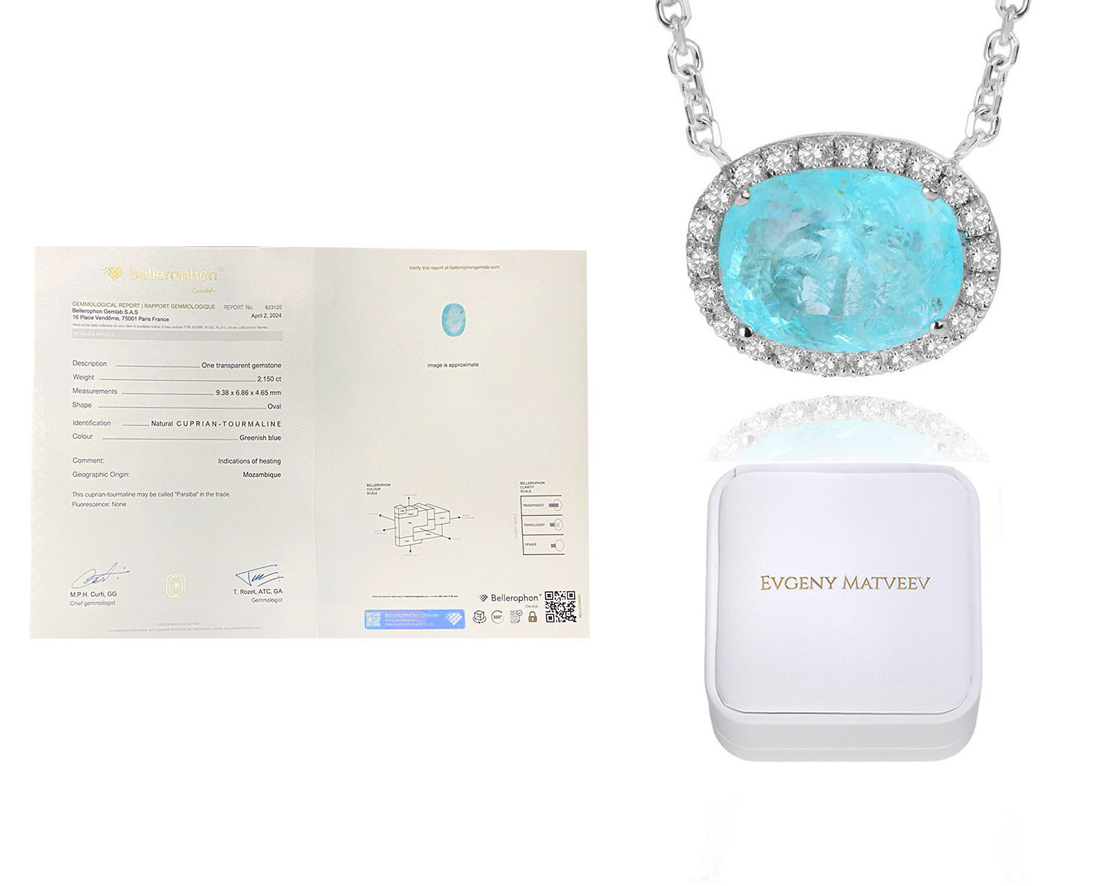 Золотое колье с турмалином параиба 2.15ct Evgeny Matveev