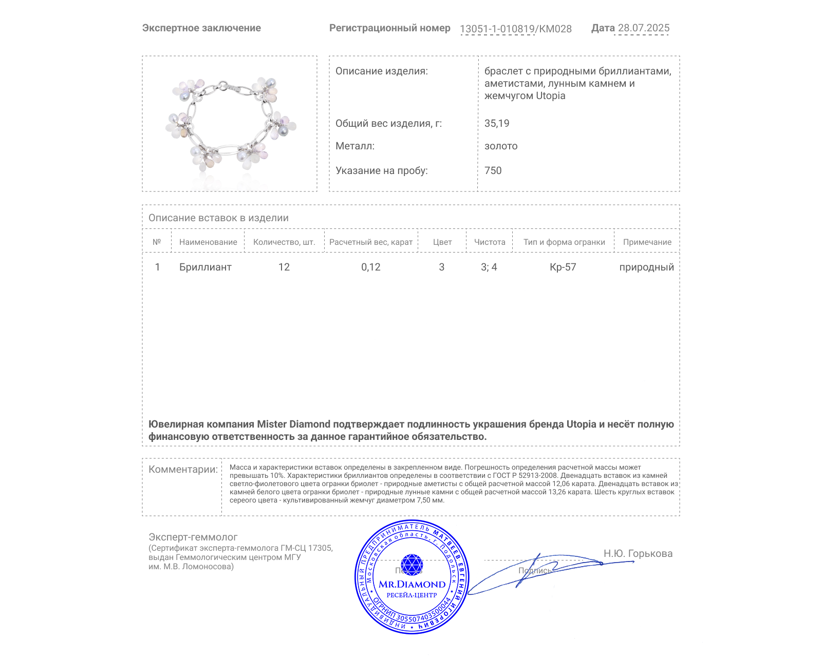 Оригинальный золотой браслет с лунными камнями 13.26ct Utopia