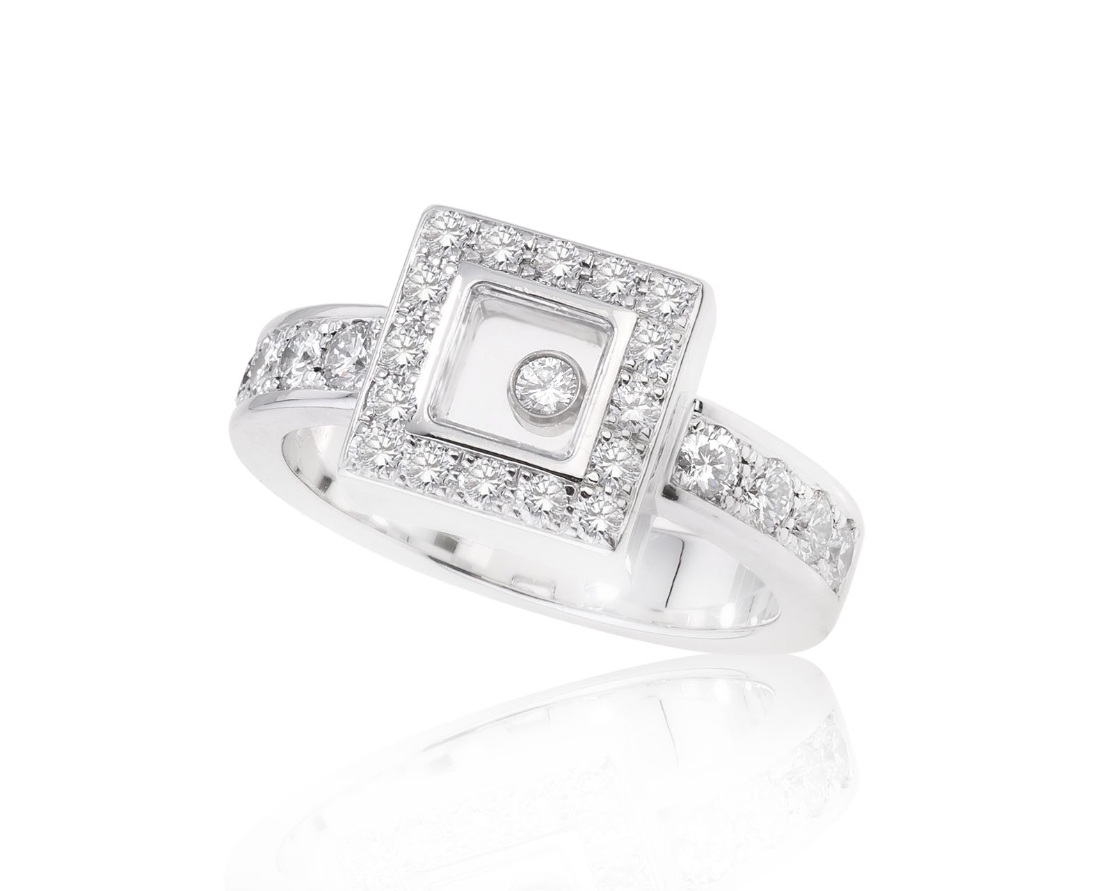 Оригинальное золотое кольцо с бриллиантами 0.86ct Chopard Happy Diamonds Square