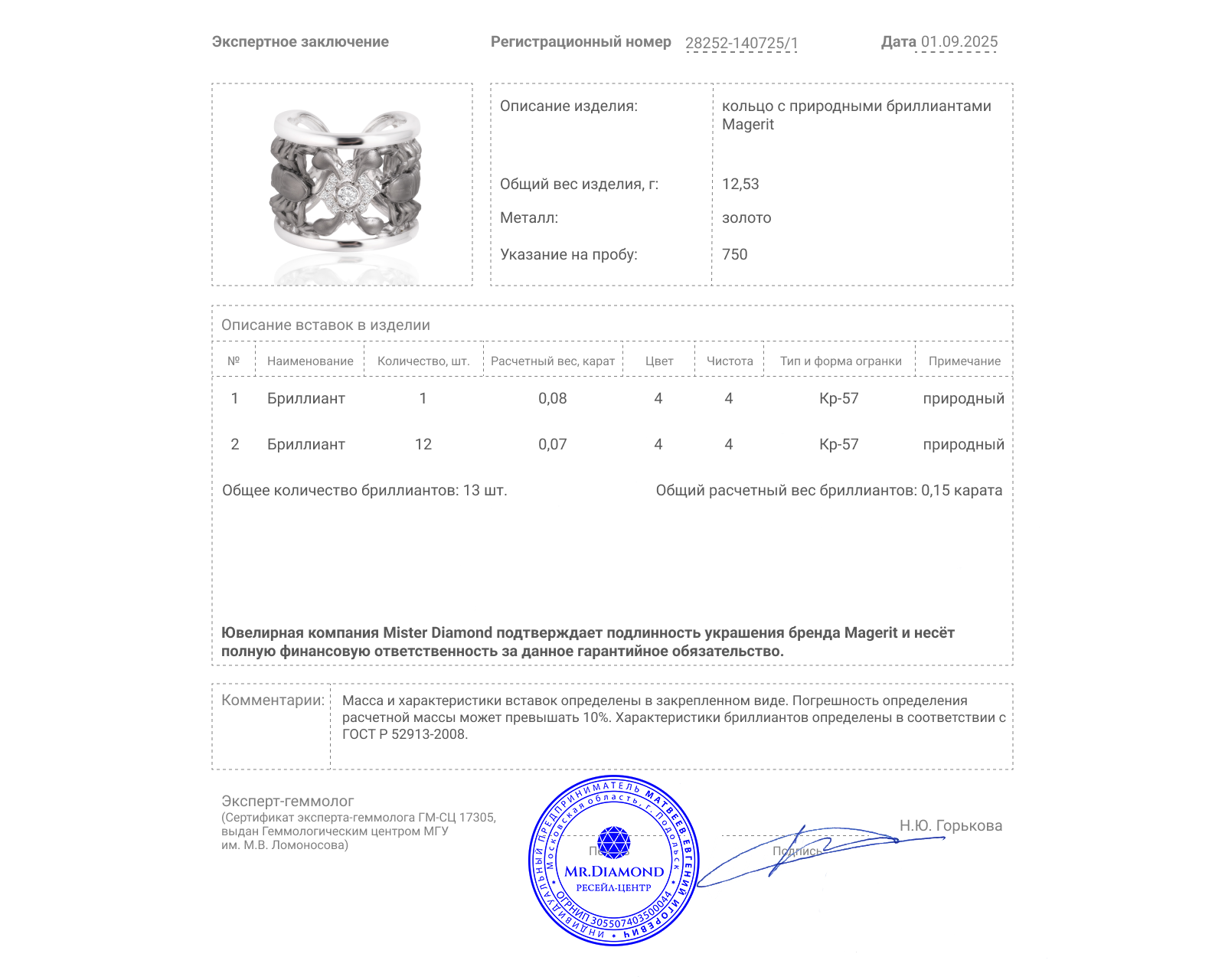 Оригинальное золотое кольцо с бриллиантами 0.15ct Magerit Scorpion