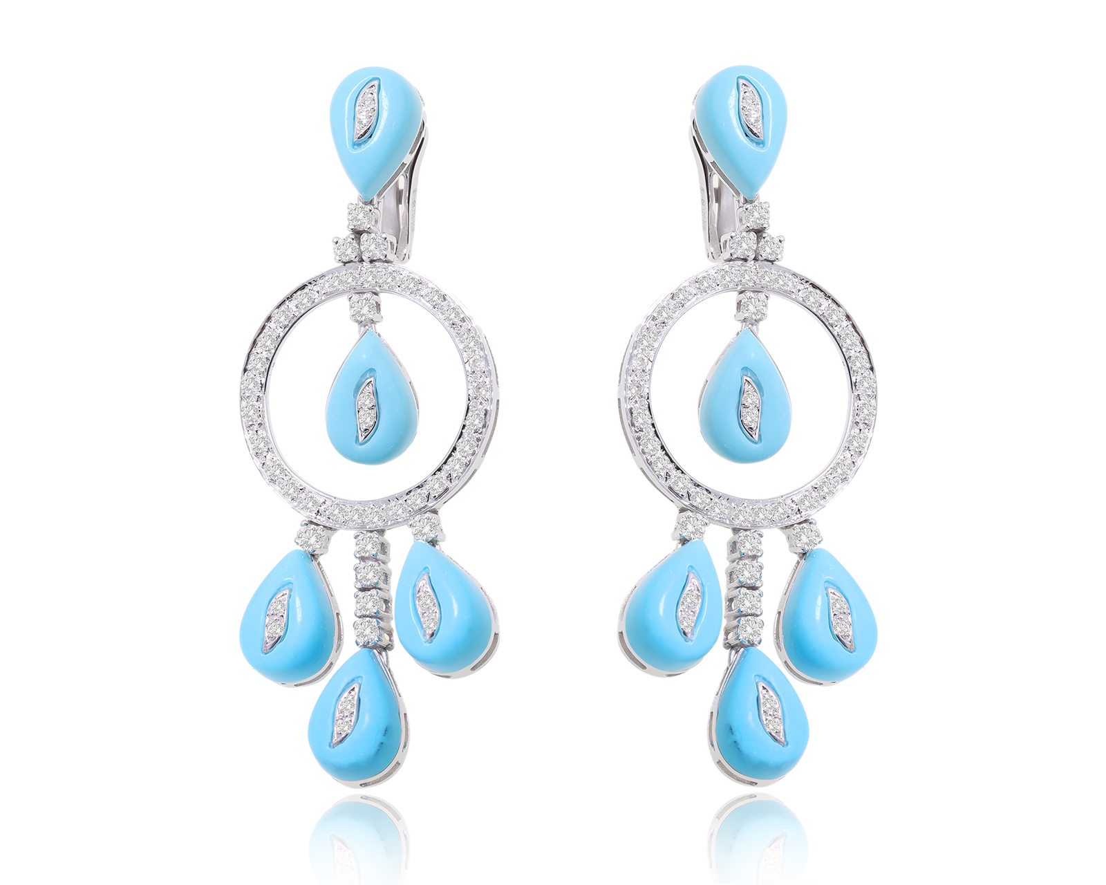 Золотые серьги с бирюзой 22.00ct и бриллиантами 1.37ct 160324/11