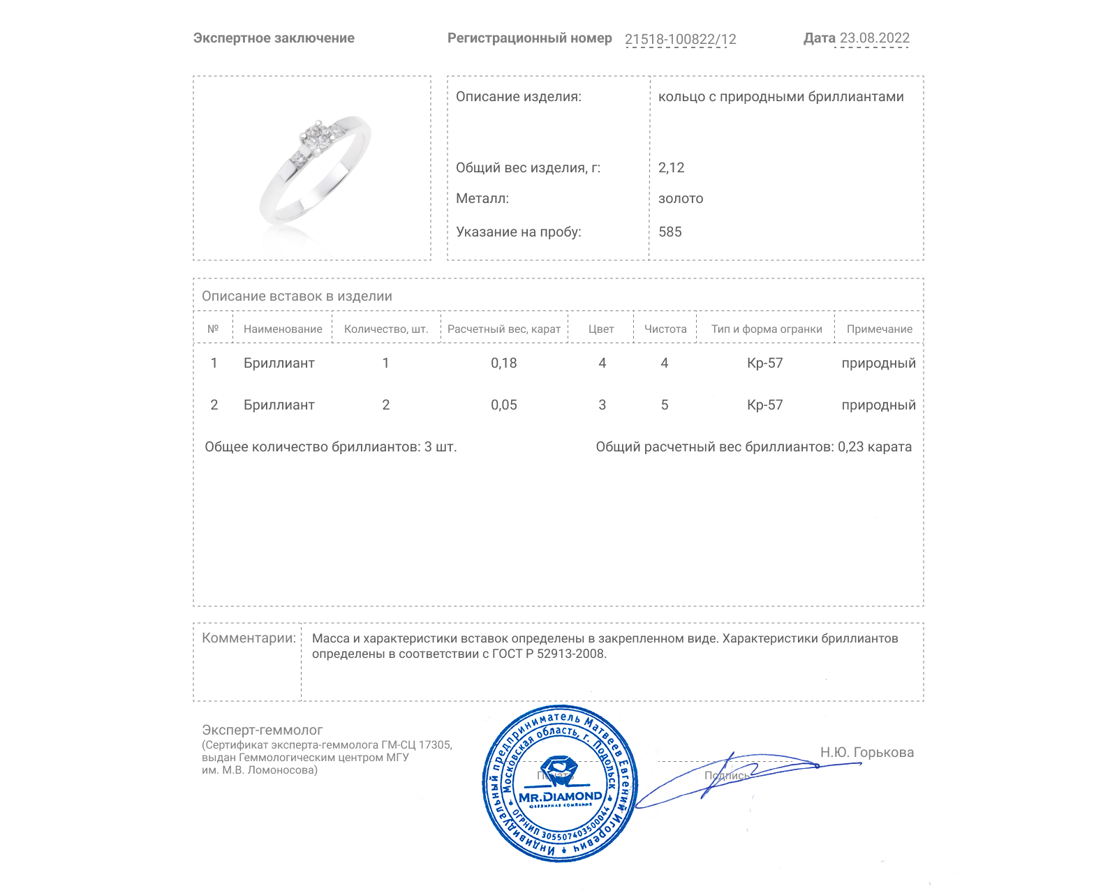 Оригинальное золотое кольцо ЭПЛ Якутские бриллианты