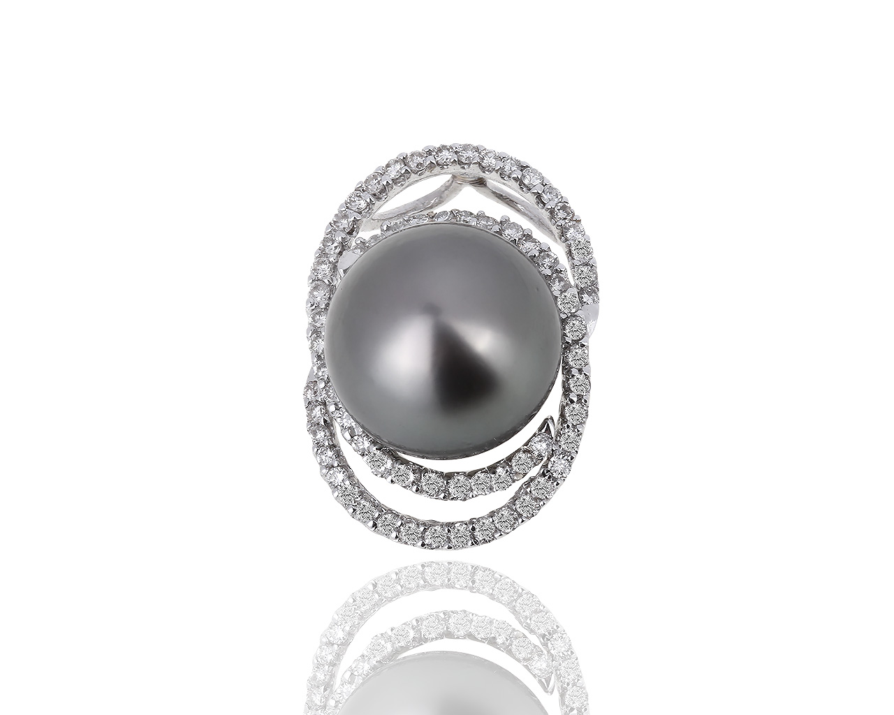 Золотая подвеска с черным жемчугом и бриллиантами 0.40ct 040319/12