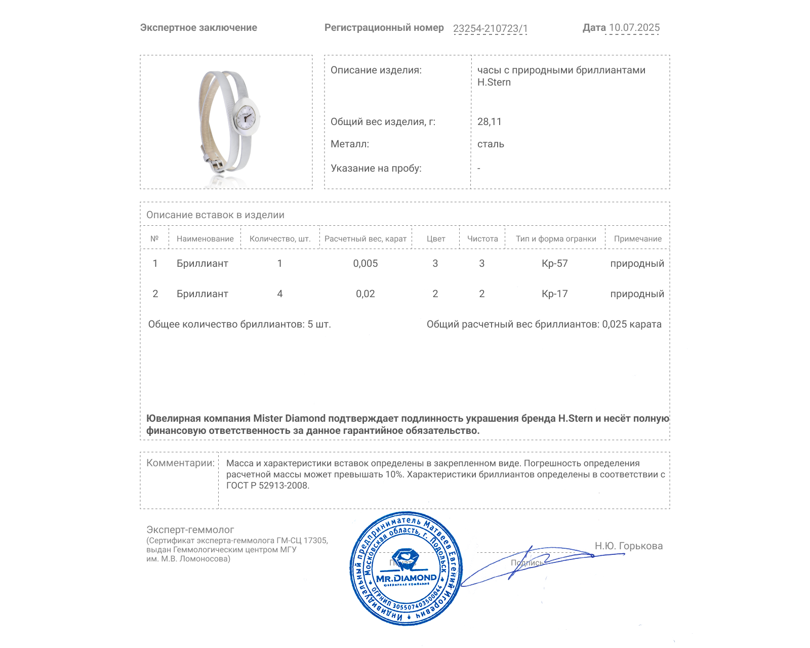 Оригинальные стальные часы H.Stern Egg