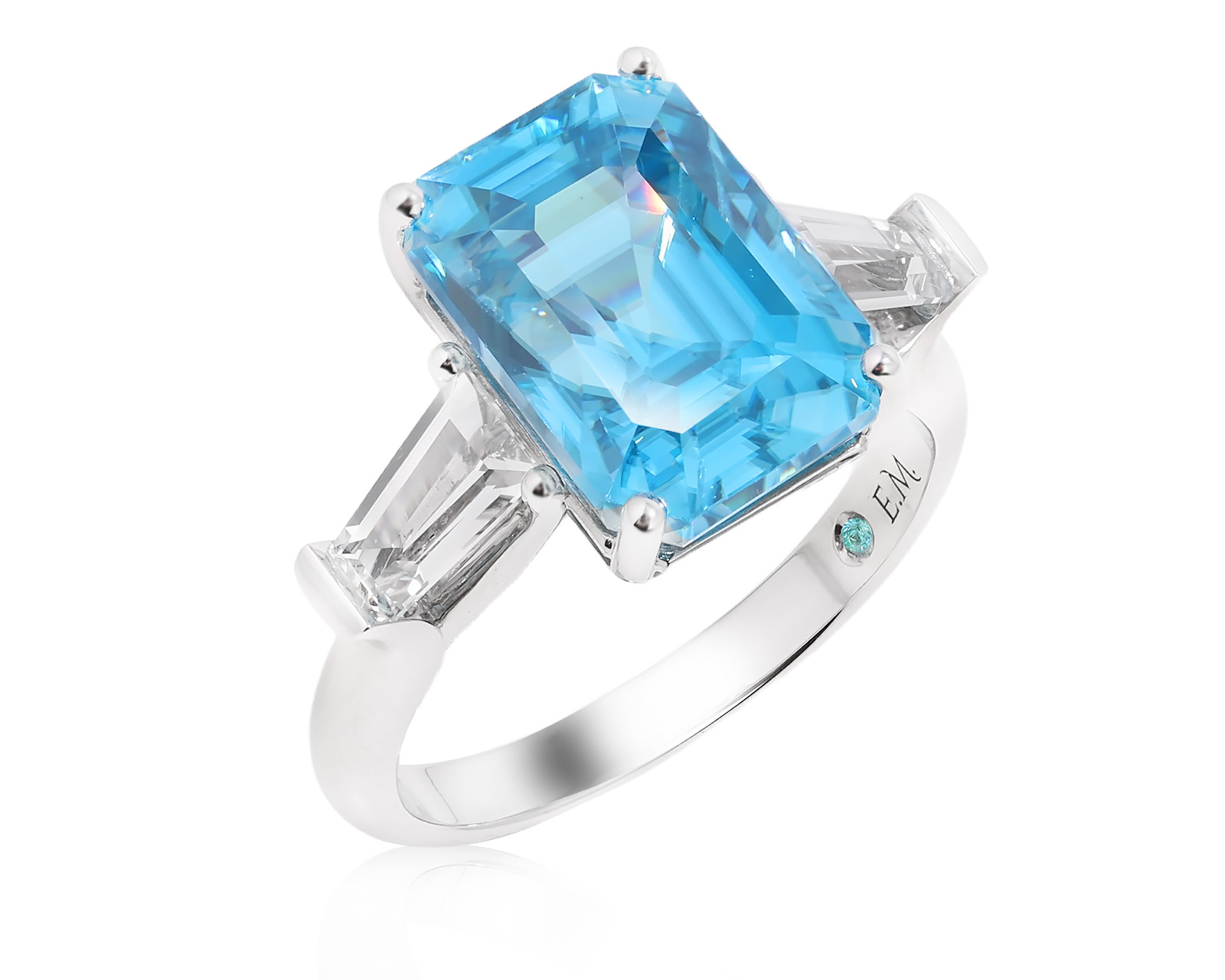 Платиновое кольцо с голубым цирконом 10.98ct Evgeny Matveev 201025/Б237