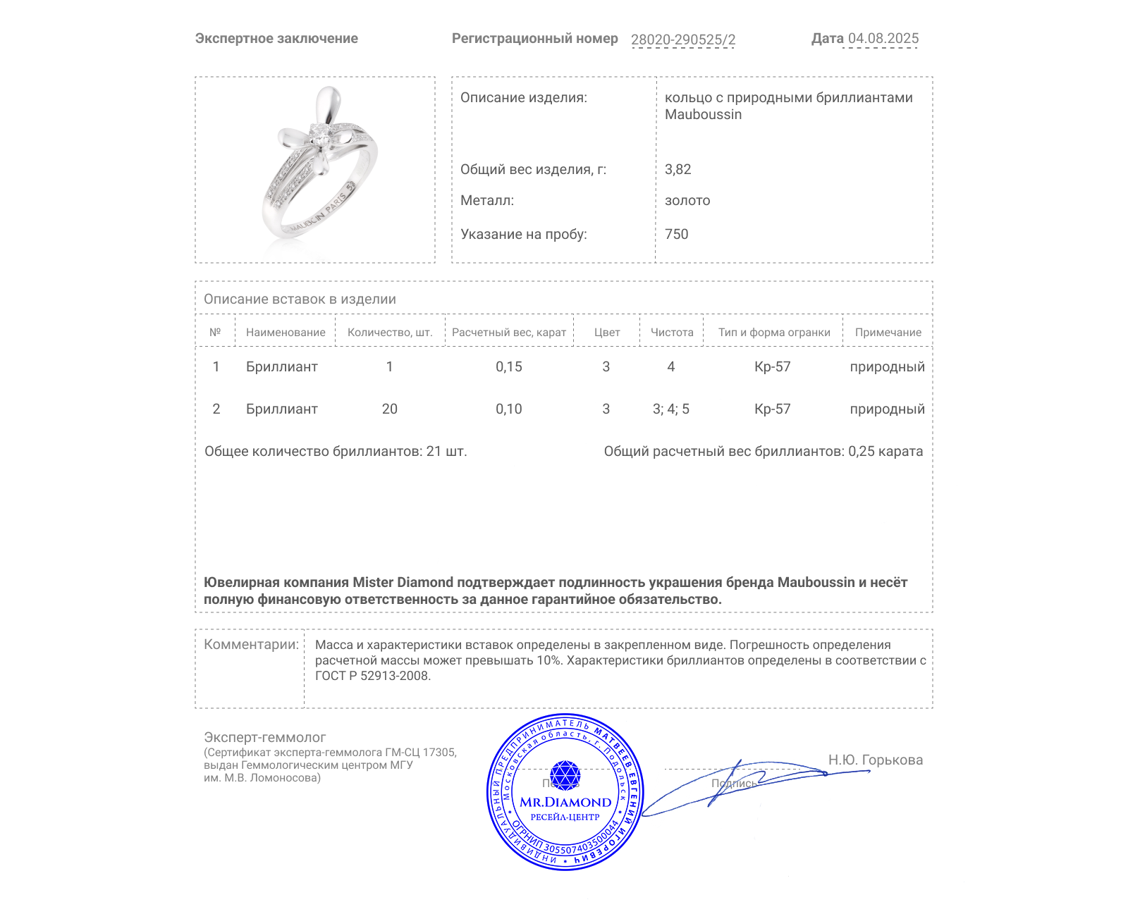 Оригинальное золотое кольцо Mauboussin I love You