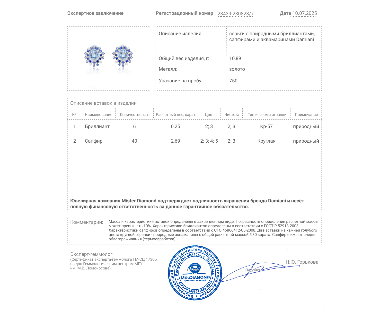Оригинальные золотые серьги с аквамаринами 5.80ct Damiani Mimosa Anima