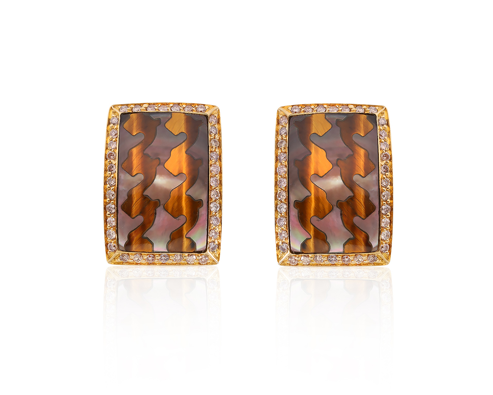 Оригинальные золотые серьги с тигровым глазом 9.00ct Roberto Coin 140125/2