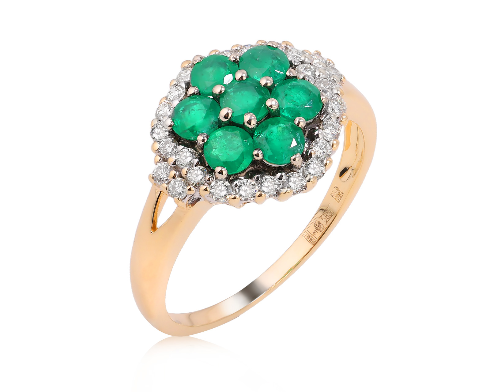 Золотое кольцо с изумрудами 1.15ct и бриллиантами 0.33ct 021025/1