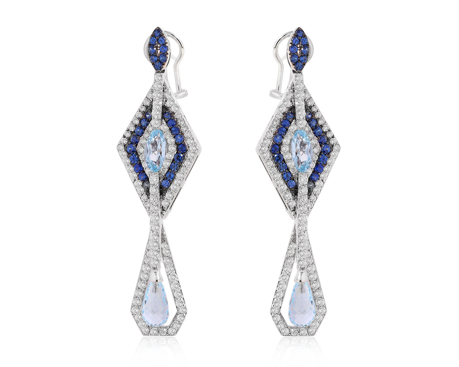 Золотые серьги с топазами 9.64ct и бриллиантами 3.53ct