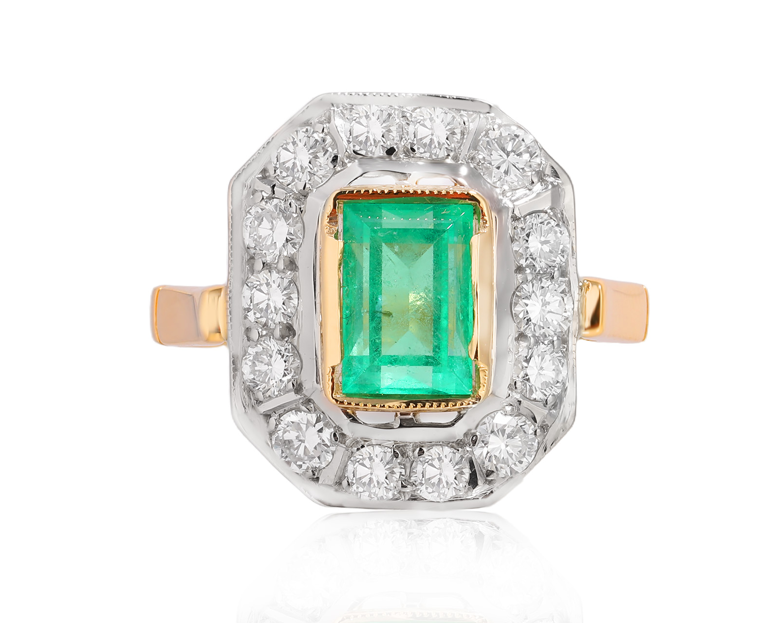 Золотое кольцо с изумрудом 1.32ct и бриллиантами 0.76ct