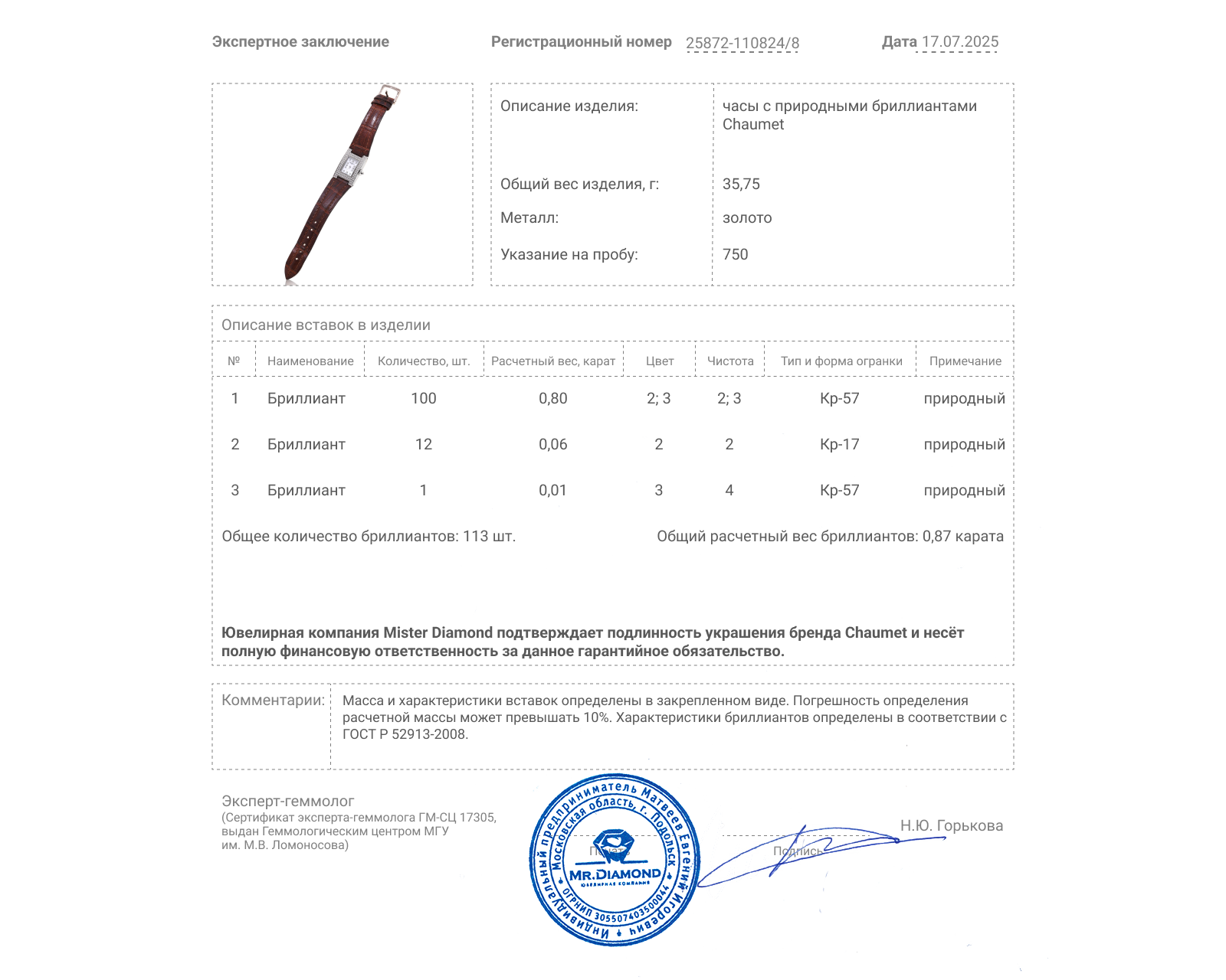 Оригинальные золотые часы с бриллиантами 0.87ct Chaumet Khesis