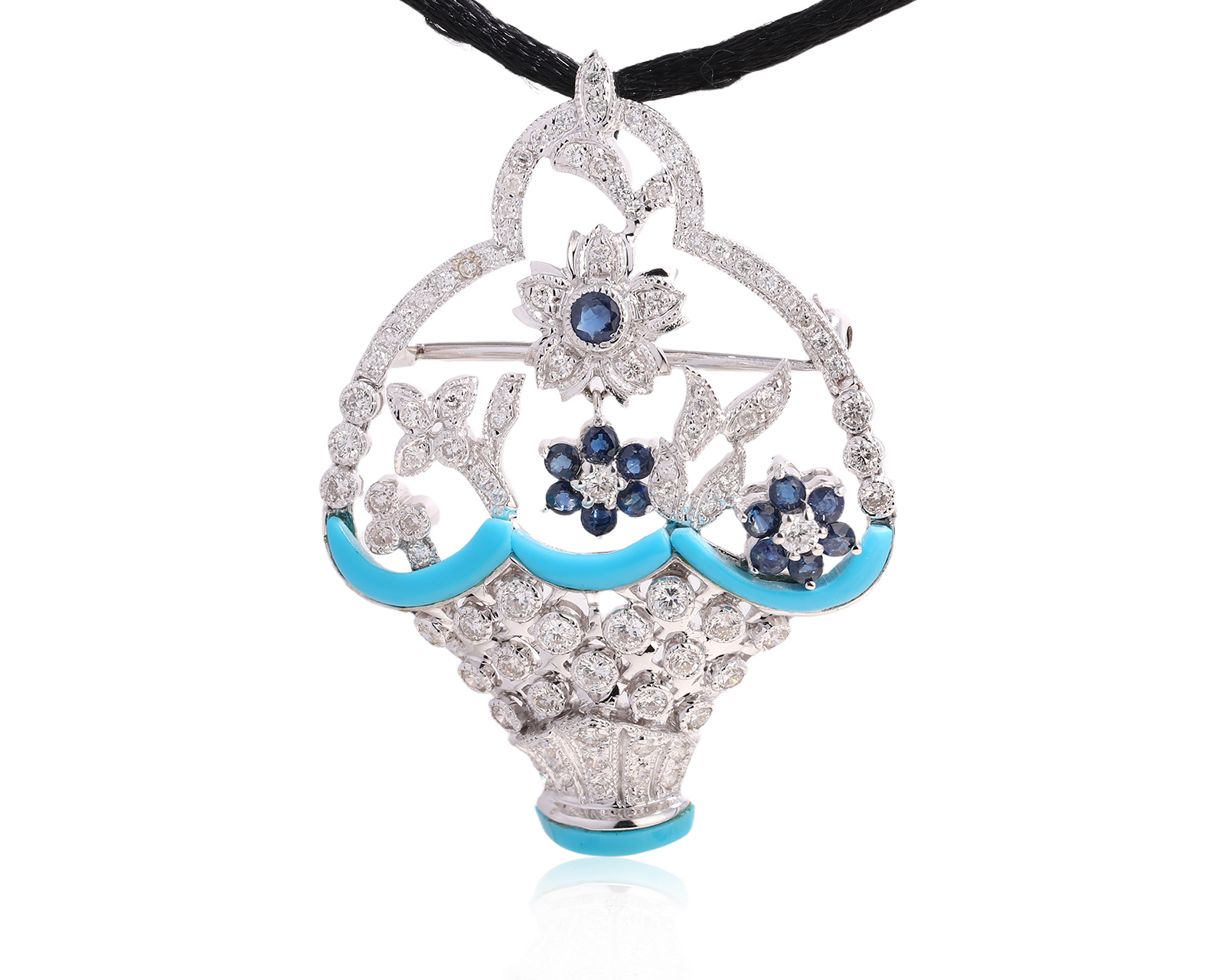 Золотой кулон-брошь с сапфирами 0.54ct и бриллиантами 1.16ct