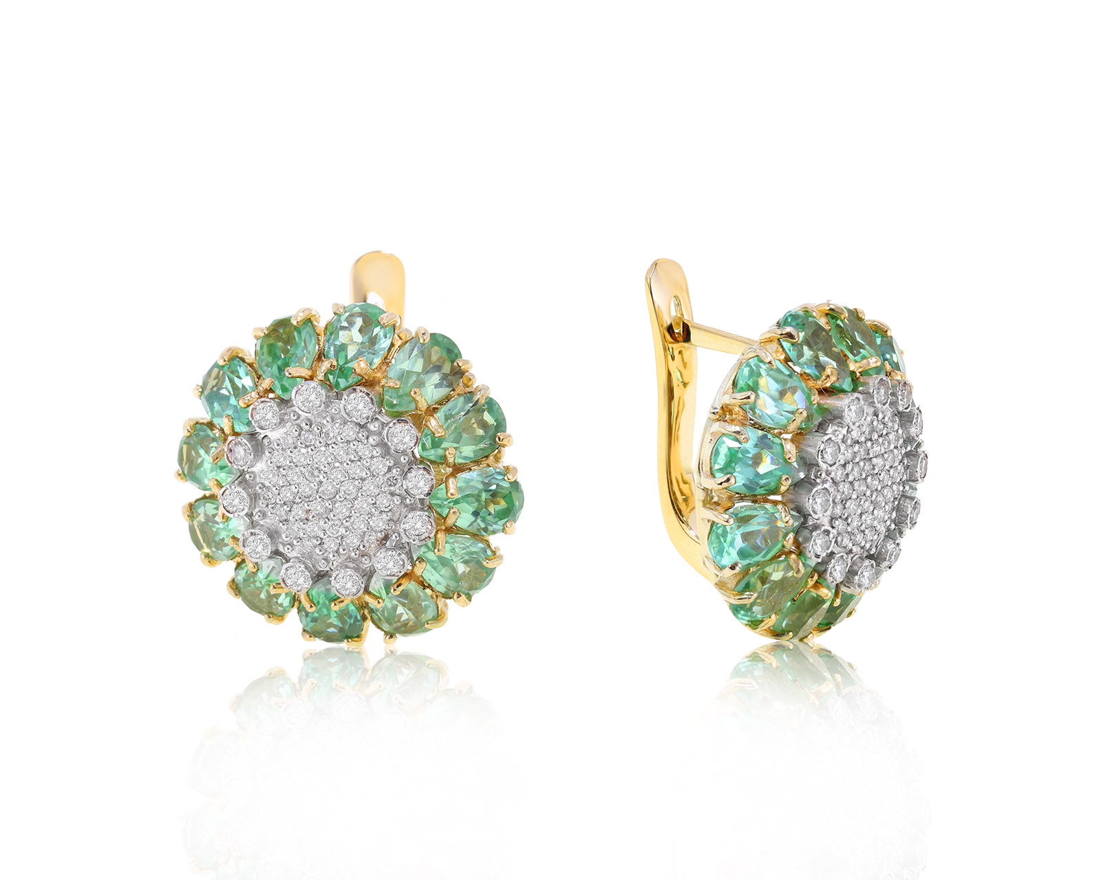 Модные золотые серьги с зелеными гранатами 12.48ct