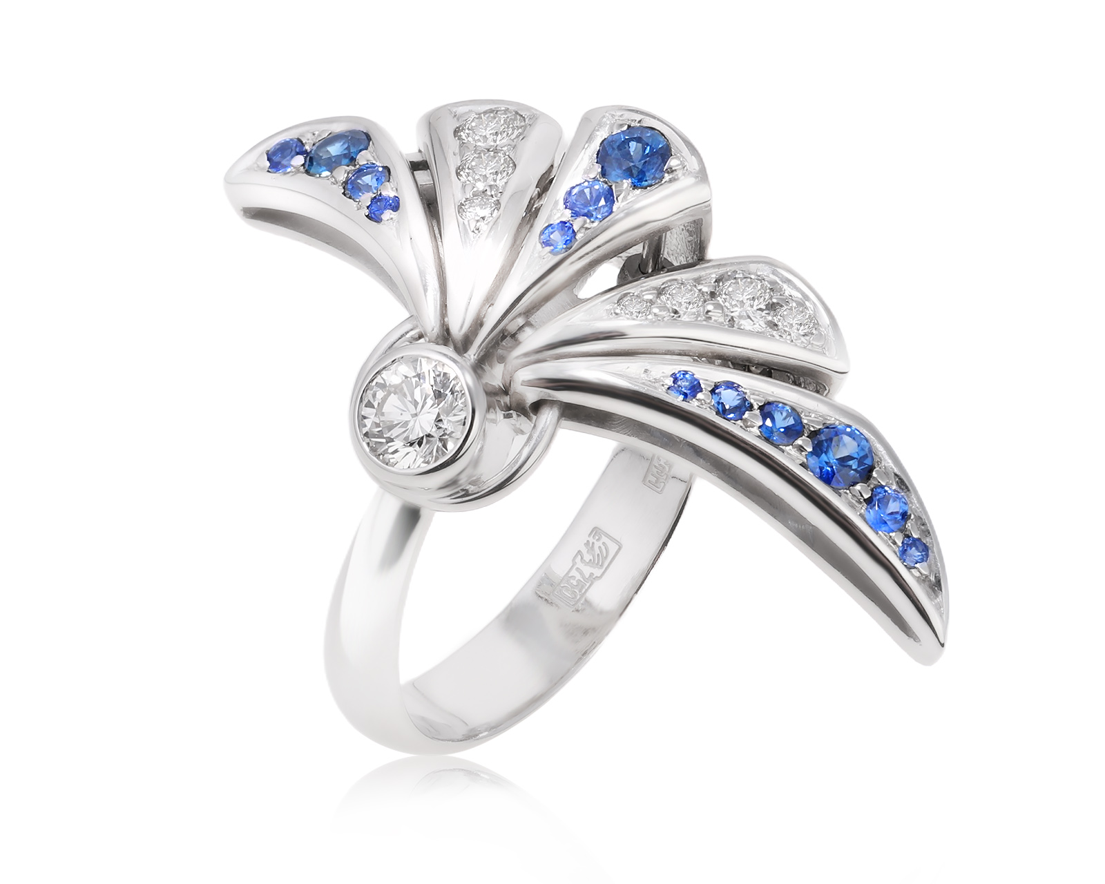 Золотое кольцо с сапфирами 0.49ct и бриллиантами 0.46ct 080825/26