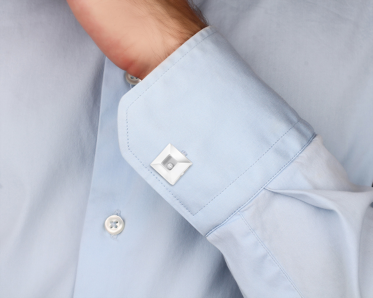 Оригинальные золотые запонки c бриллиантами 0.11ct Chopard Happy Diamonds Square