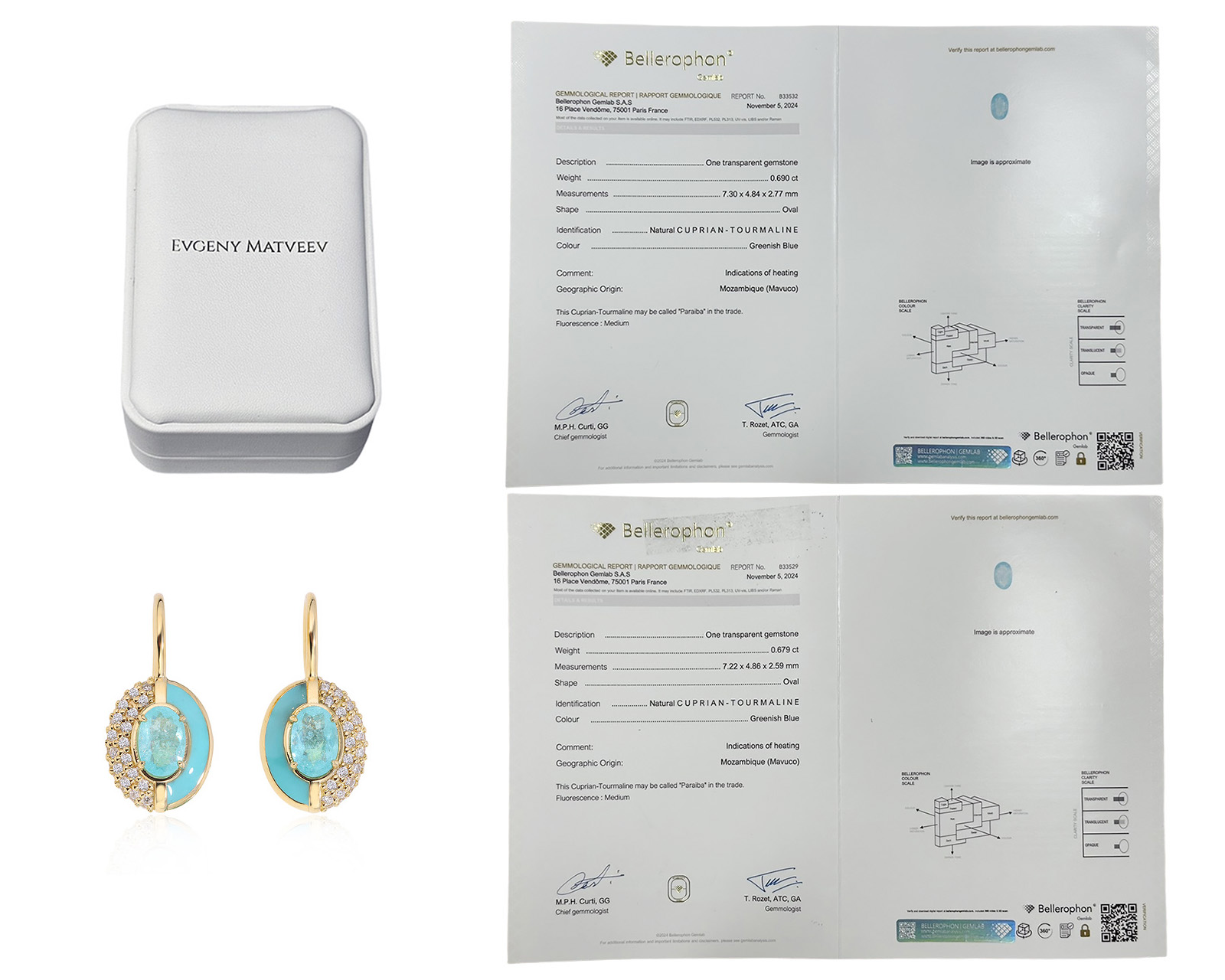 Золотые серьги с турмалинами параиба Мозамбик 1.37ct Evgeny Matveev