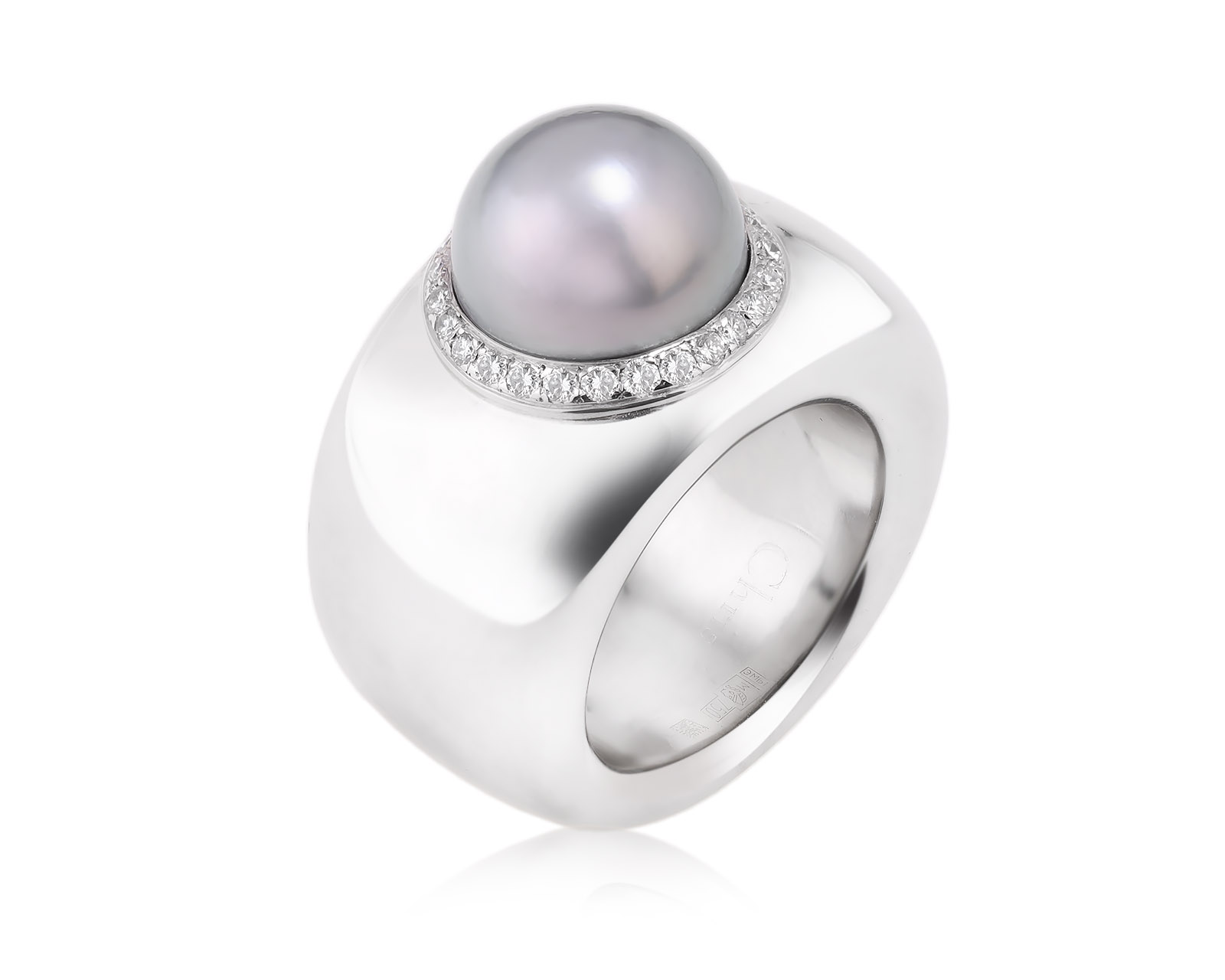 Оригинальное золотое кольцо с серым жемчугом Dior