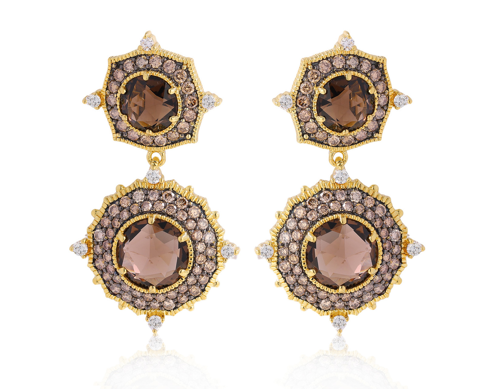 Оригинальные золотые серьги с дымчатым кварцем 8.50ct Judith Ripka 160725/6