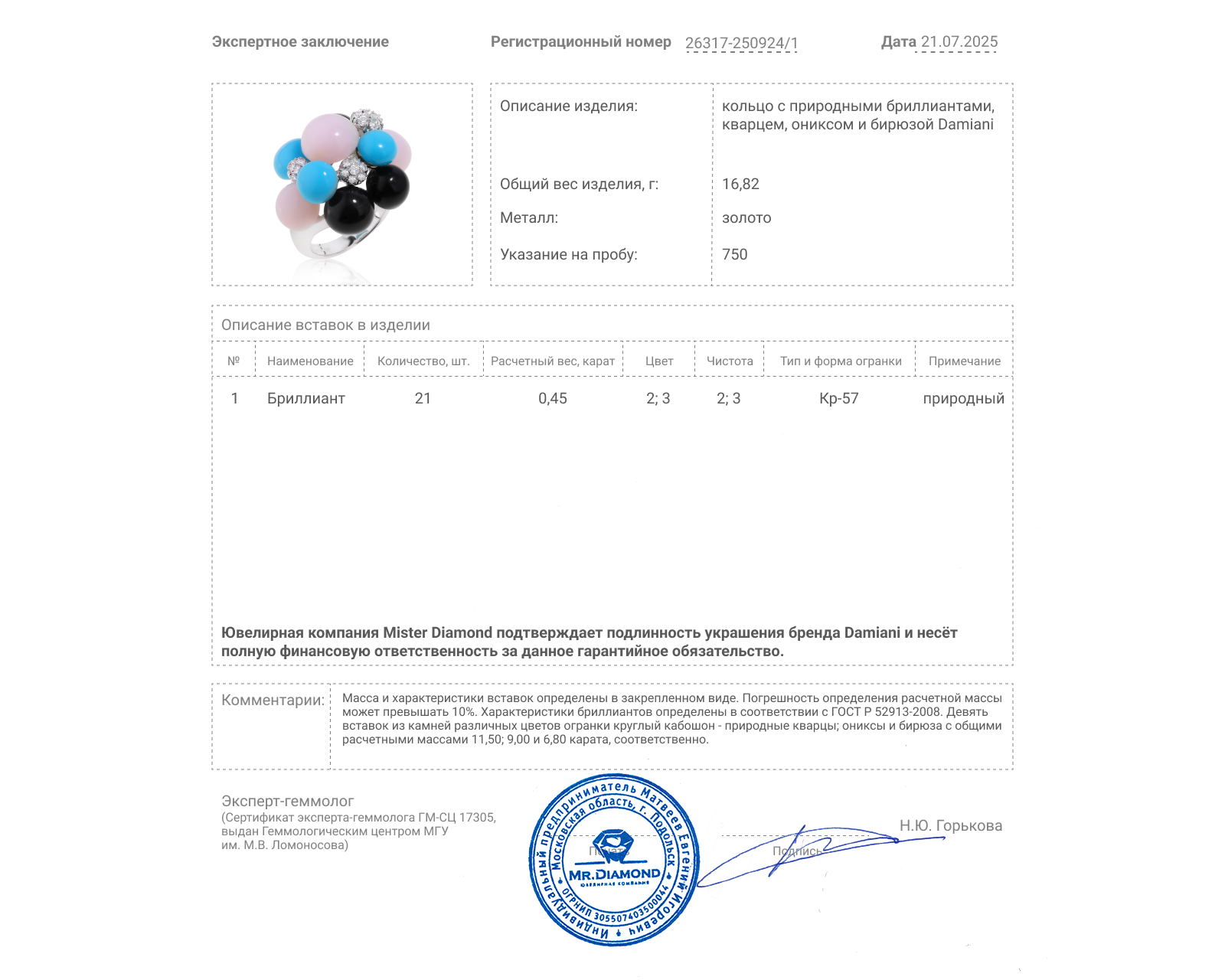 Оригинальное золотое кольцо с кварцем 11.50ct Damiani