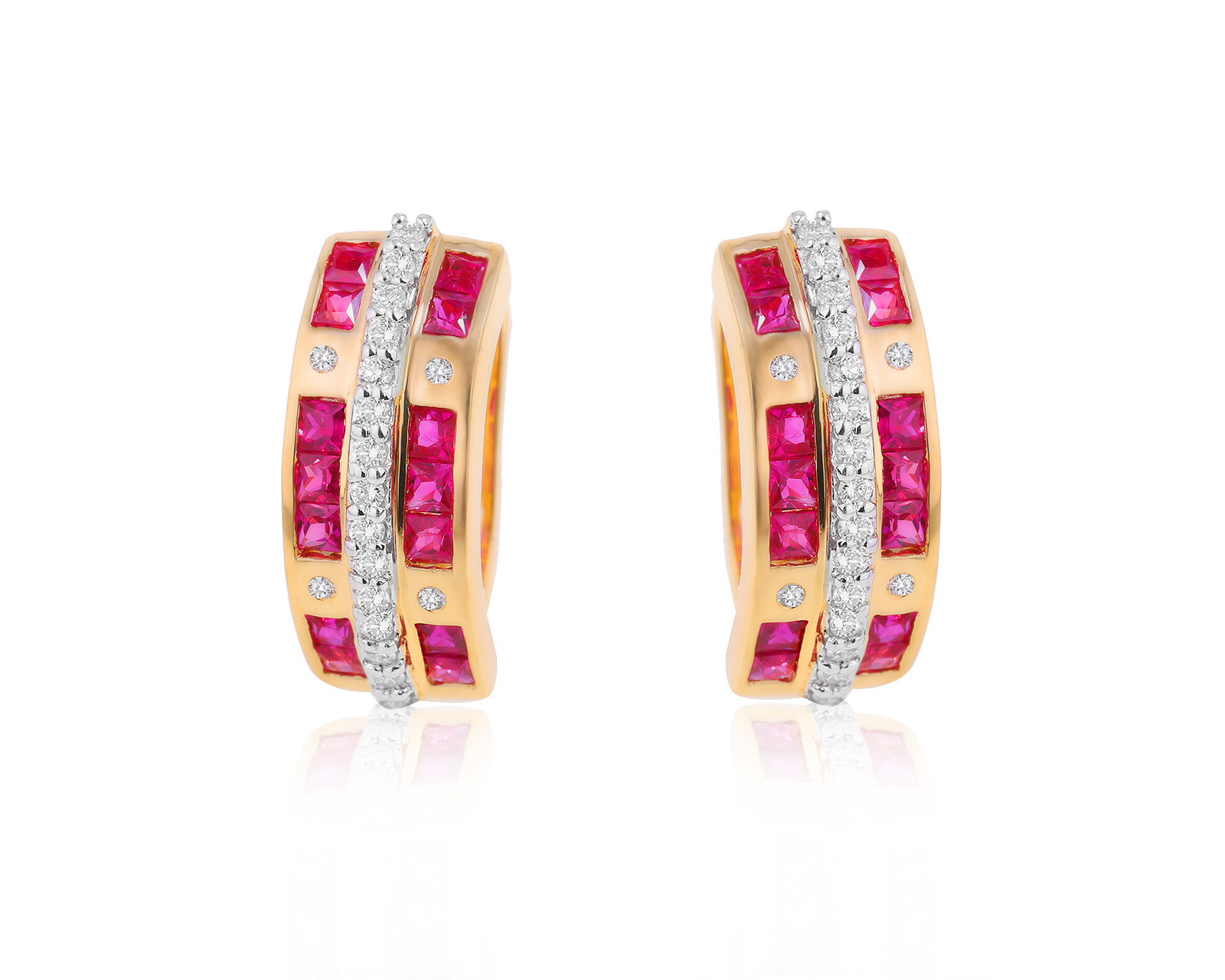 Золотые серьги с рубинами 1.96ct и бриллиантами 0.42ct