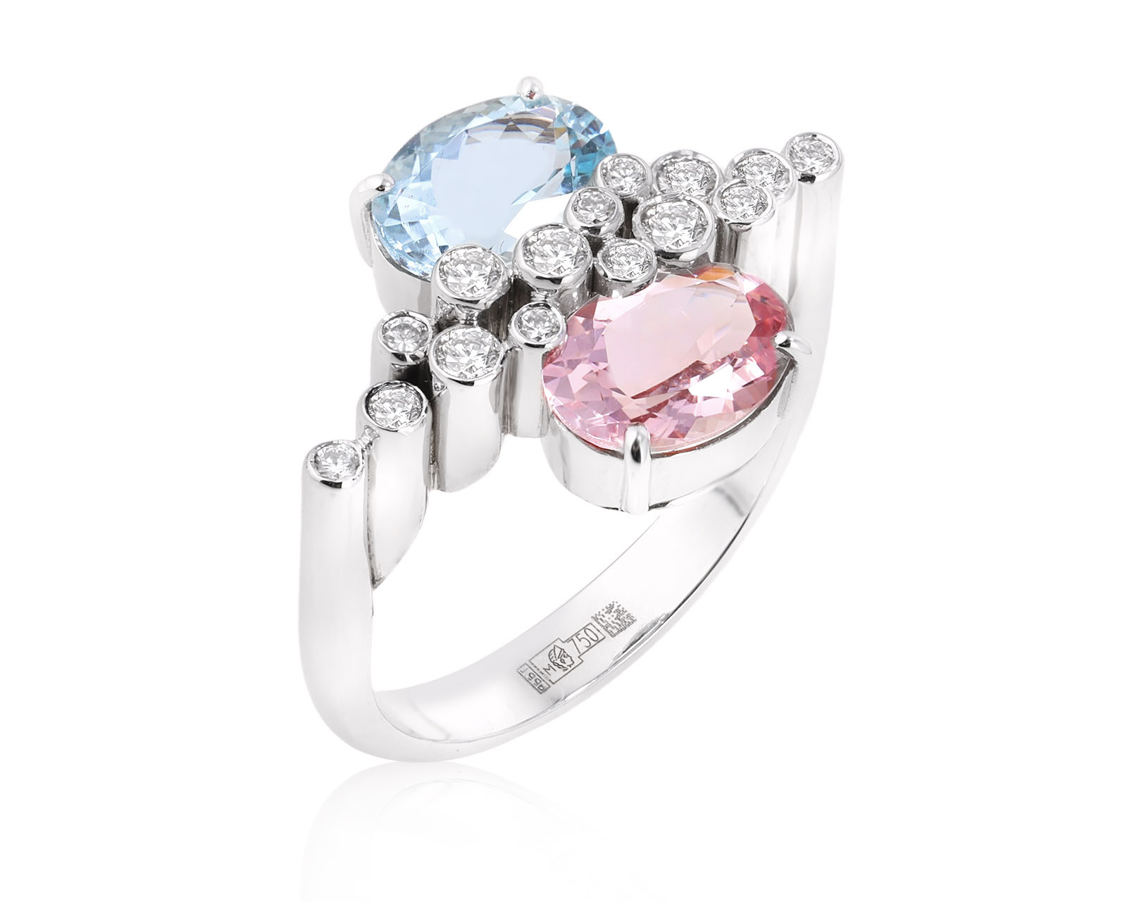 Золотое кольцо с аквамарином 1.20ct и морганитом 0.93ct Evgeny Matveev