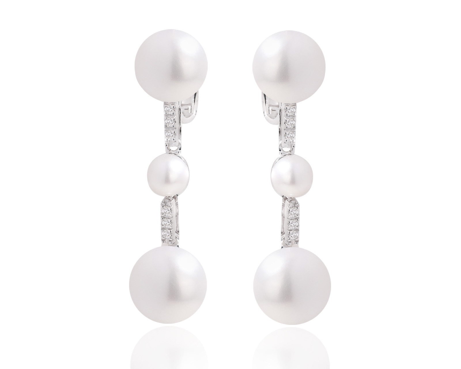 Золотые серьги с жемчугом и бриллиантами 0.12ct 050325/4