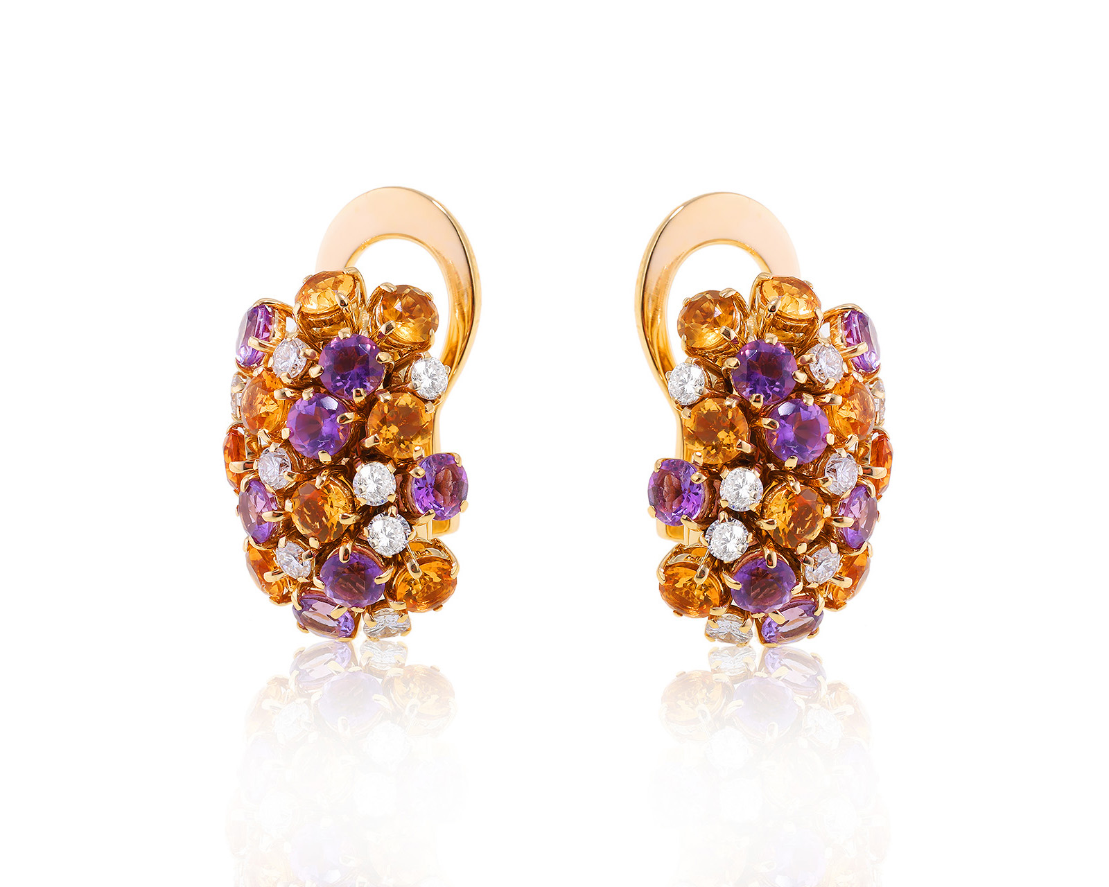 Золотые серьги с аметистами 2.25ct и цитринами 2.25ct 180324/2