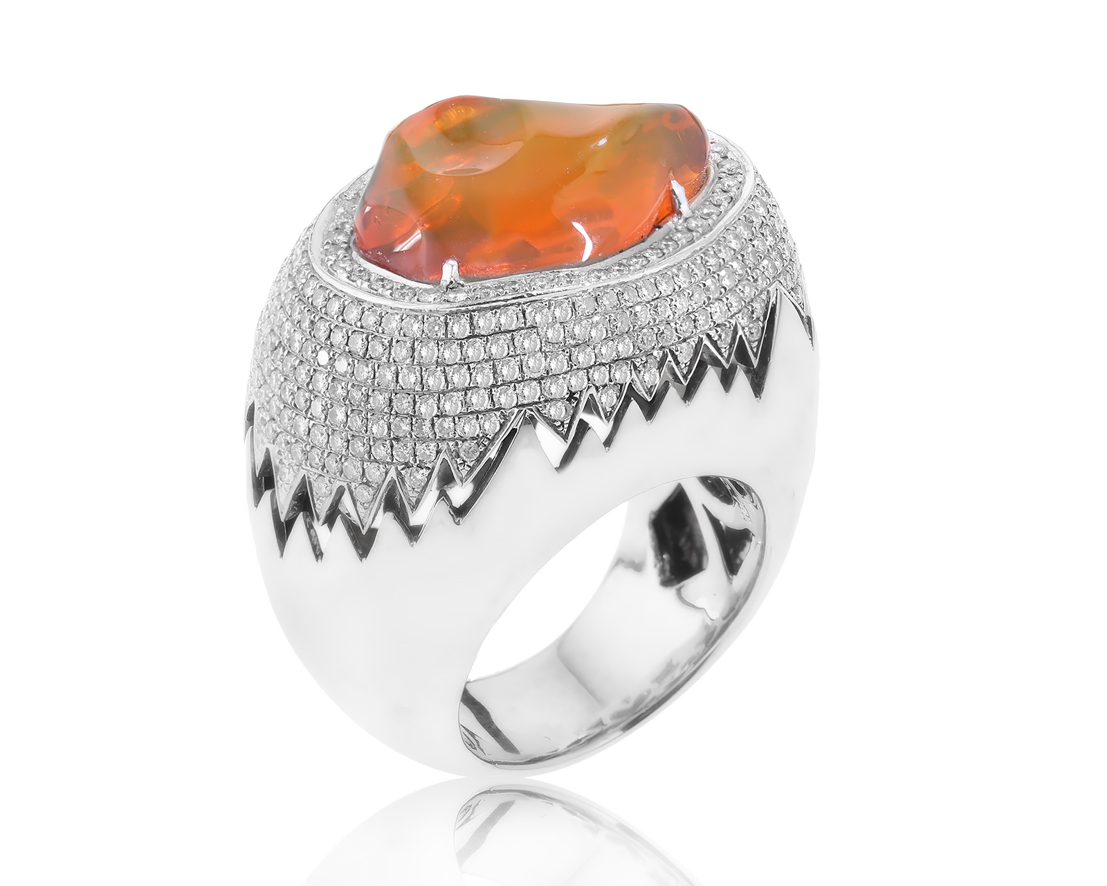 Праздничное золотое кольцо с огненным опалом Мексика 4.95ct 200523/5