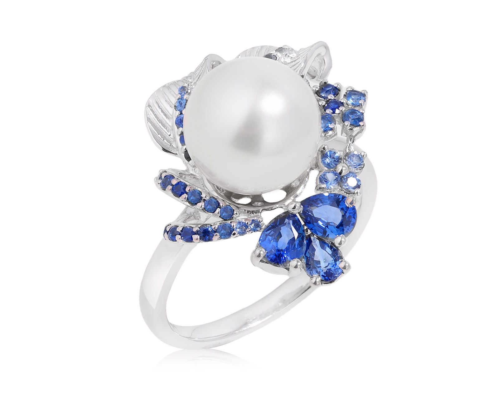 Золотое кольцо с жемчугом 10.20 мм и сапфирами 1.37ct 030325/3