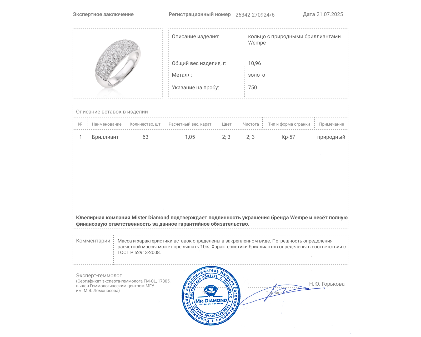 Оригинальное золотое кольцо с бриллиантами 1.05ct Wempe By Kim