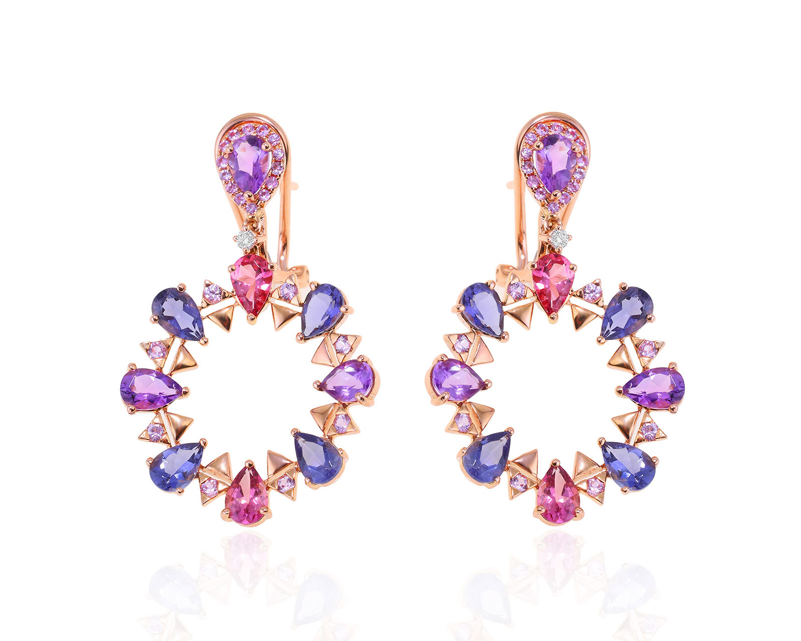 Золотые серьги с цветными камнями 7.06ct