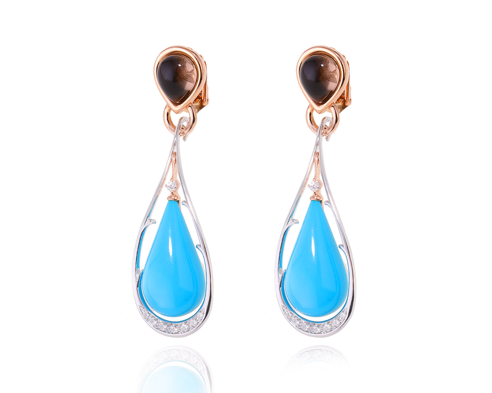 Оригинальные золотые серьги с бирюзой 25.00ct Damiani