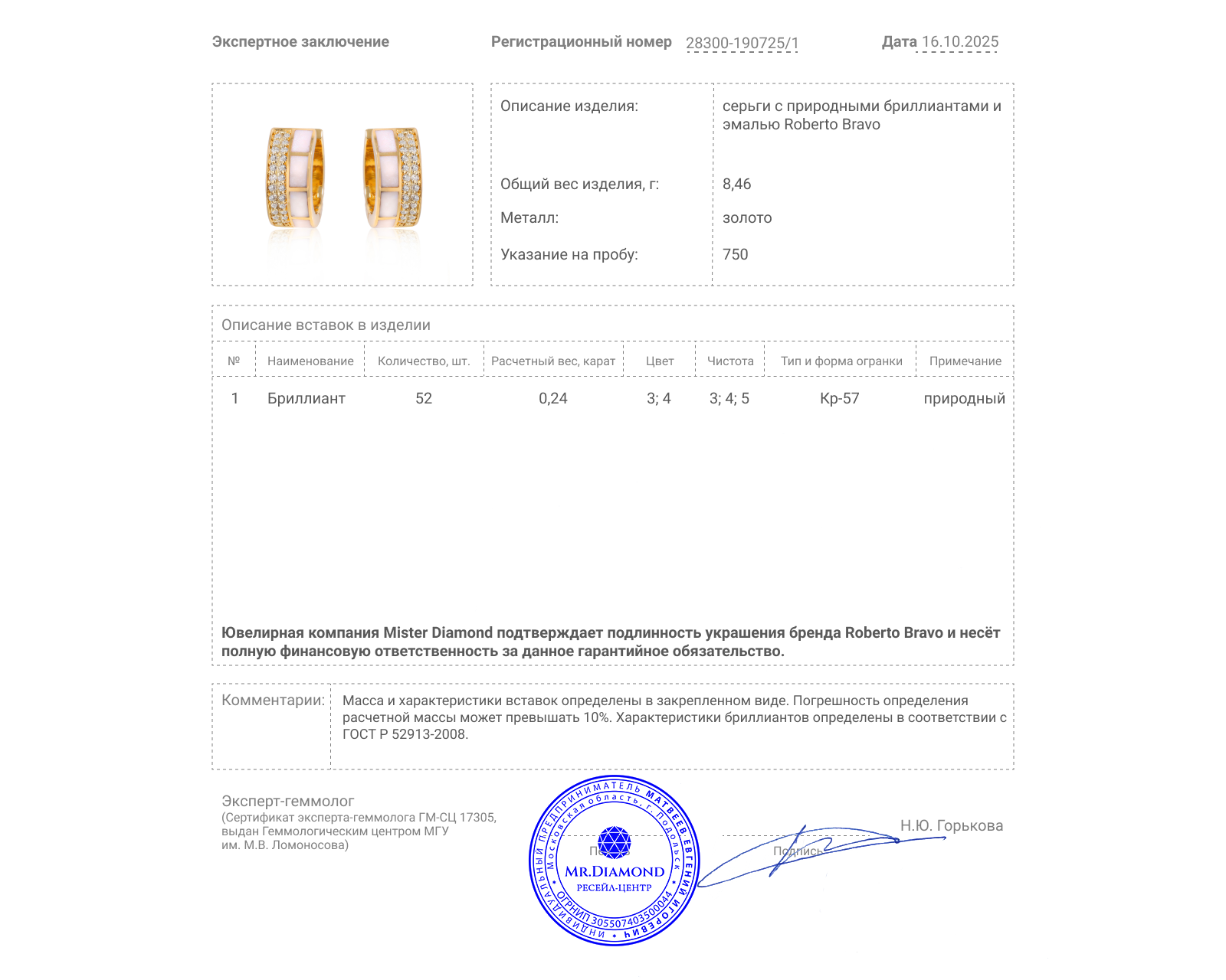 Оригинальные золотые серьги с бриллиантами 0.24ct Roberto Bravo