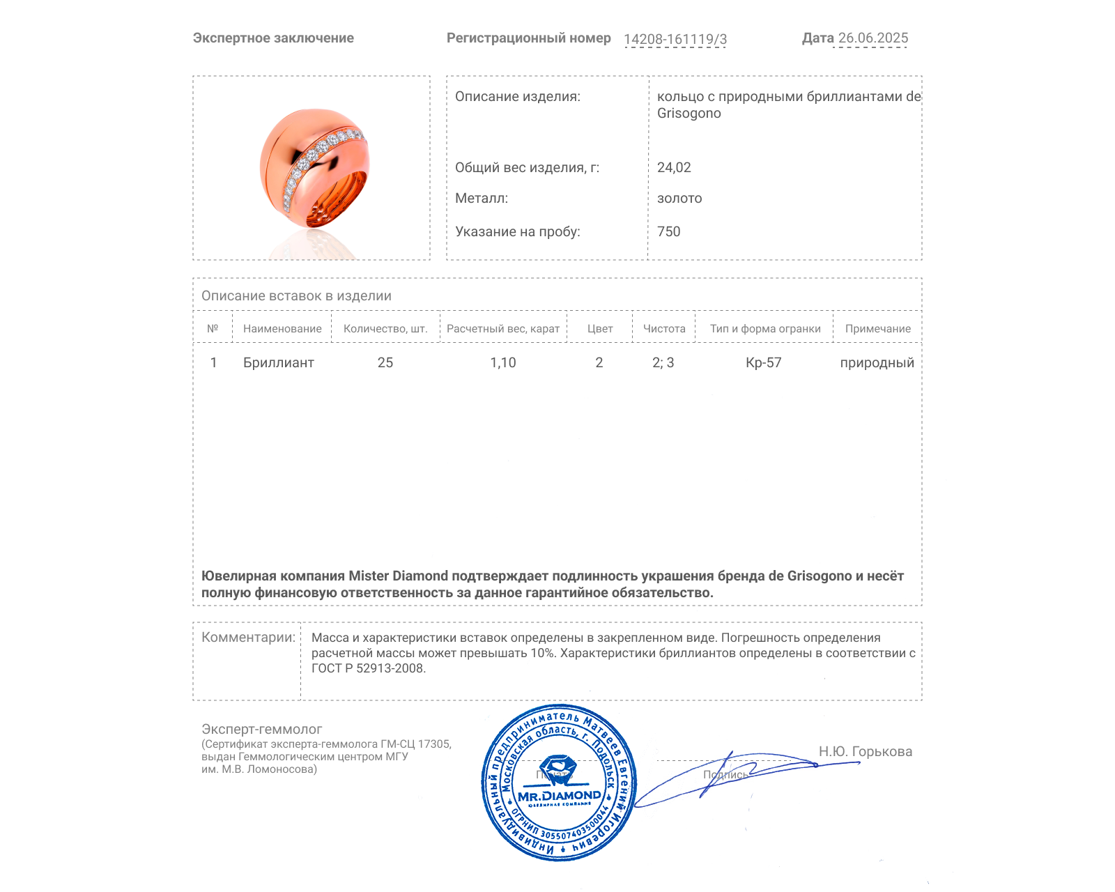 Оригинальное золотое кольцо с бриллиантами 1.10ct De Grisogono