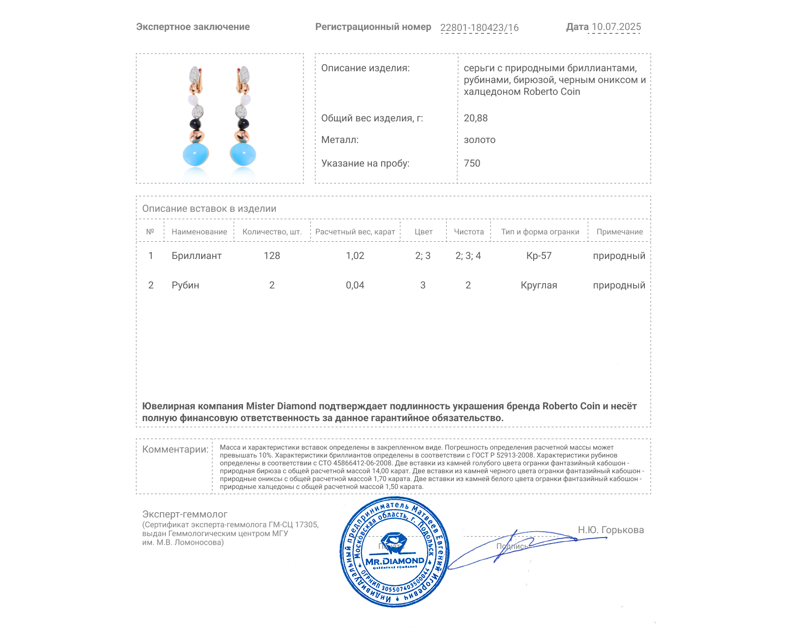 Оригинальные золотые серьги с цветными камнями 17.24ct Roberto Coin Ikebana