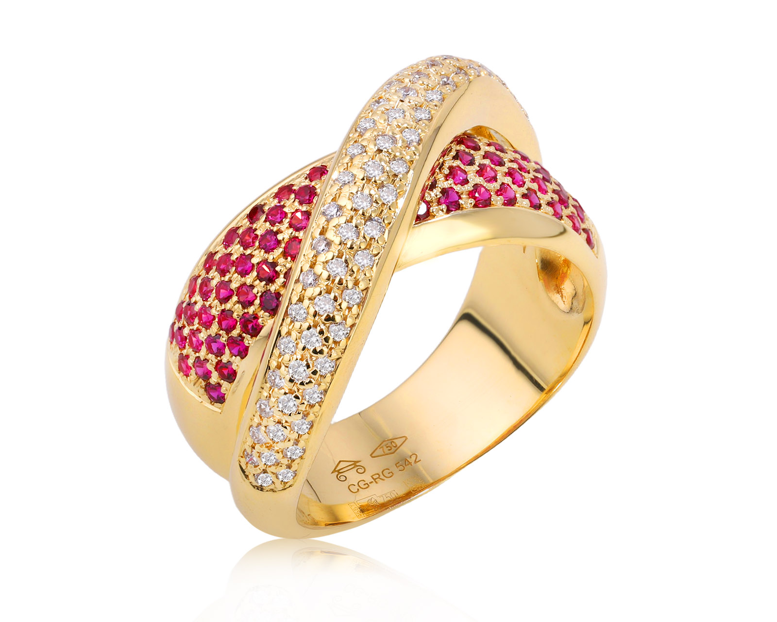 Оригинальное золотое кольцо с рубинами 0.87ct Casa Gi 161025/6