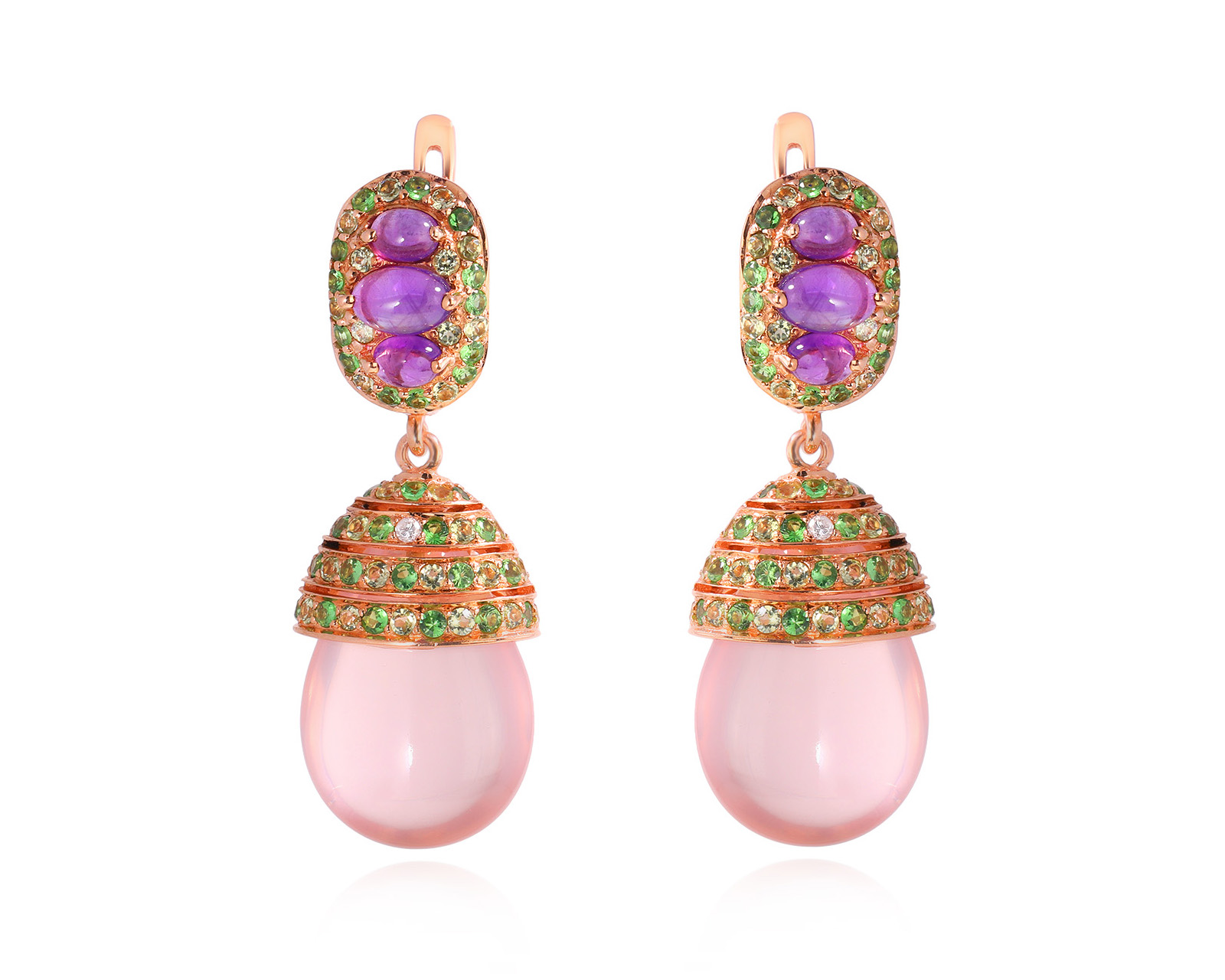 Золотые серьги с цветными камнями 32.62ct