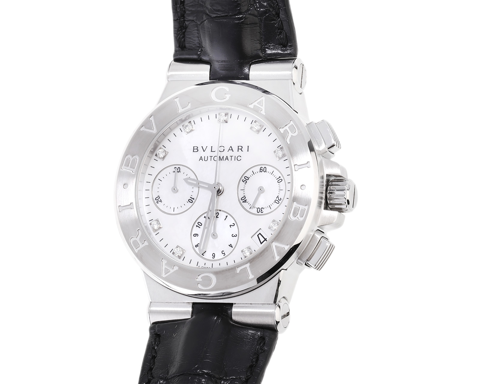 Оригинальные стальные часы с бриллиантами 0.09ct Bvlgari Diagono Automatic 111123/7