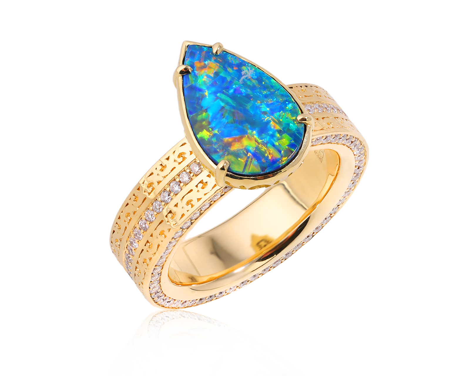 Золотое кольцо с опалом Австралия 1.96ct Evgeny Matveev 050525/Б132