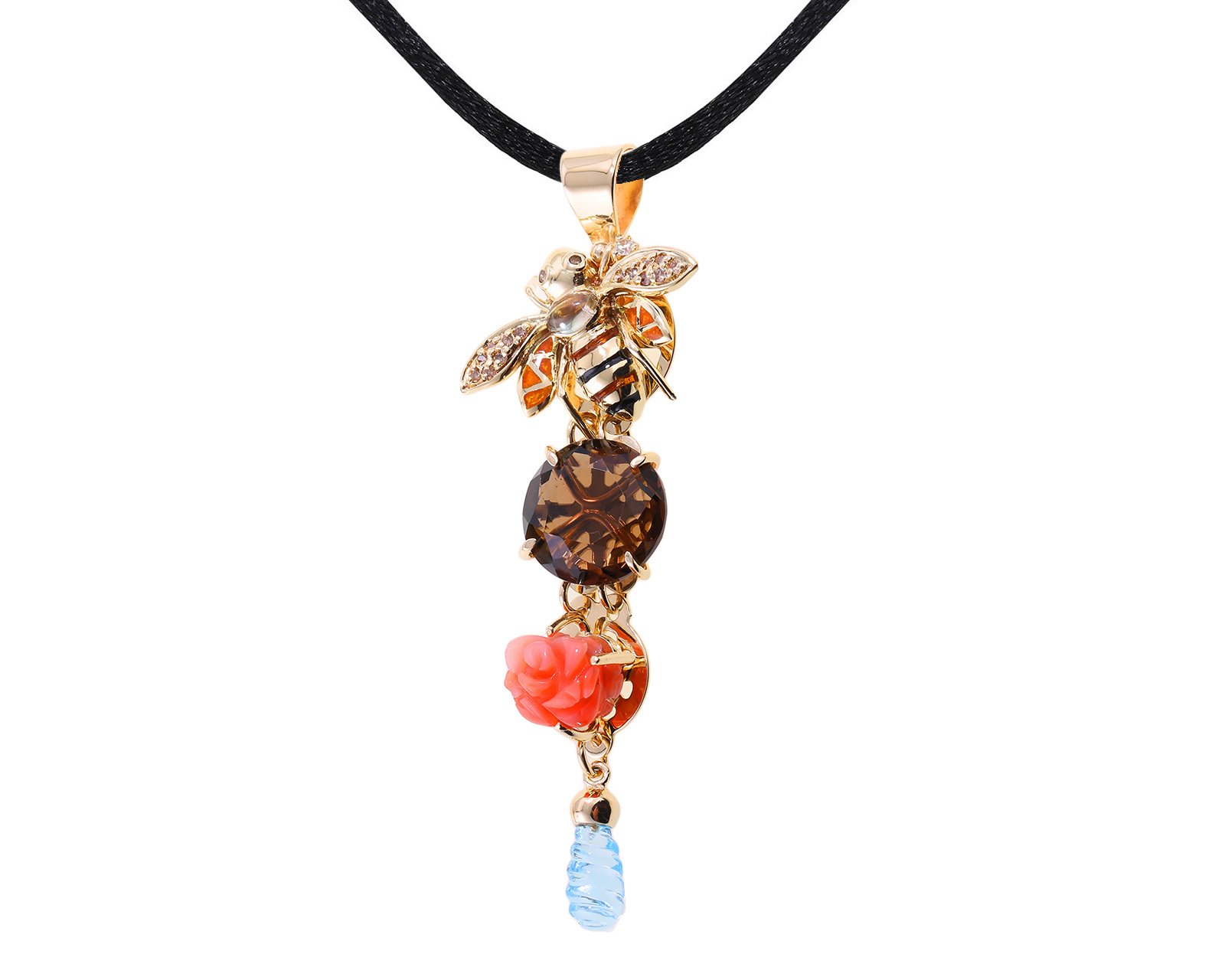 Оригинальный золотой кулон с цветными камнями 10.12ct Roberto Bravo