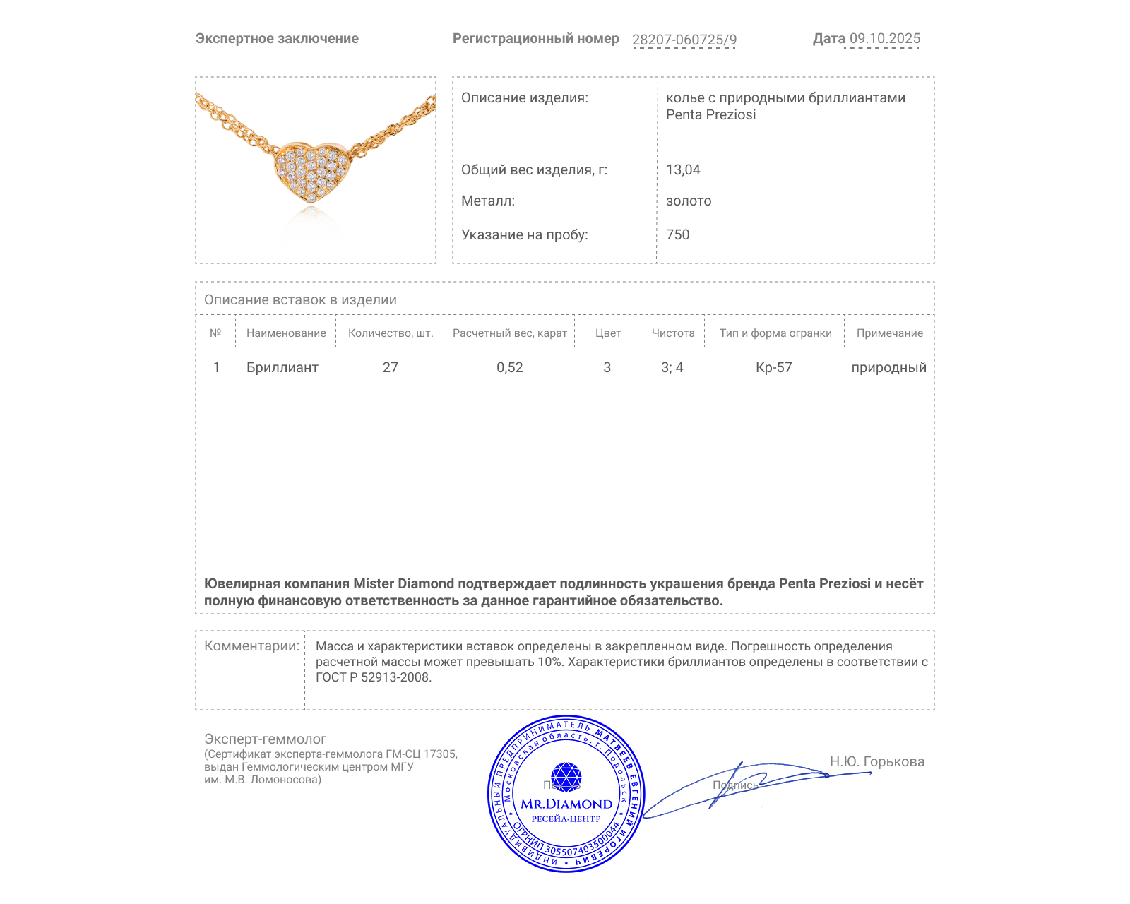 Оригинальное золотое колье с бриллиантами 0.52ct Penta Preziosi