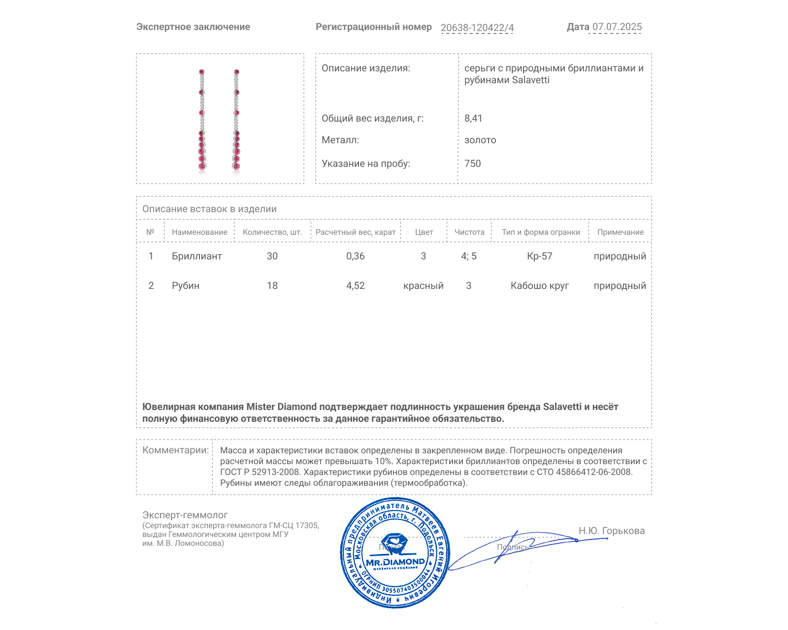 Оригинальные золотые серьги с рубинами 4.52ct Salavetti
