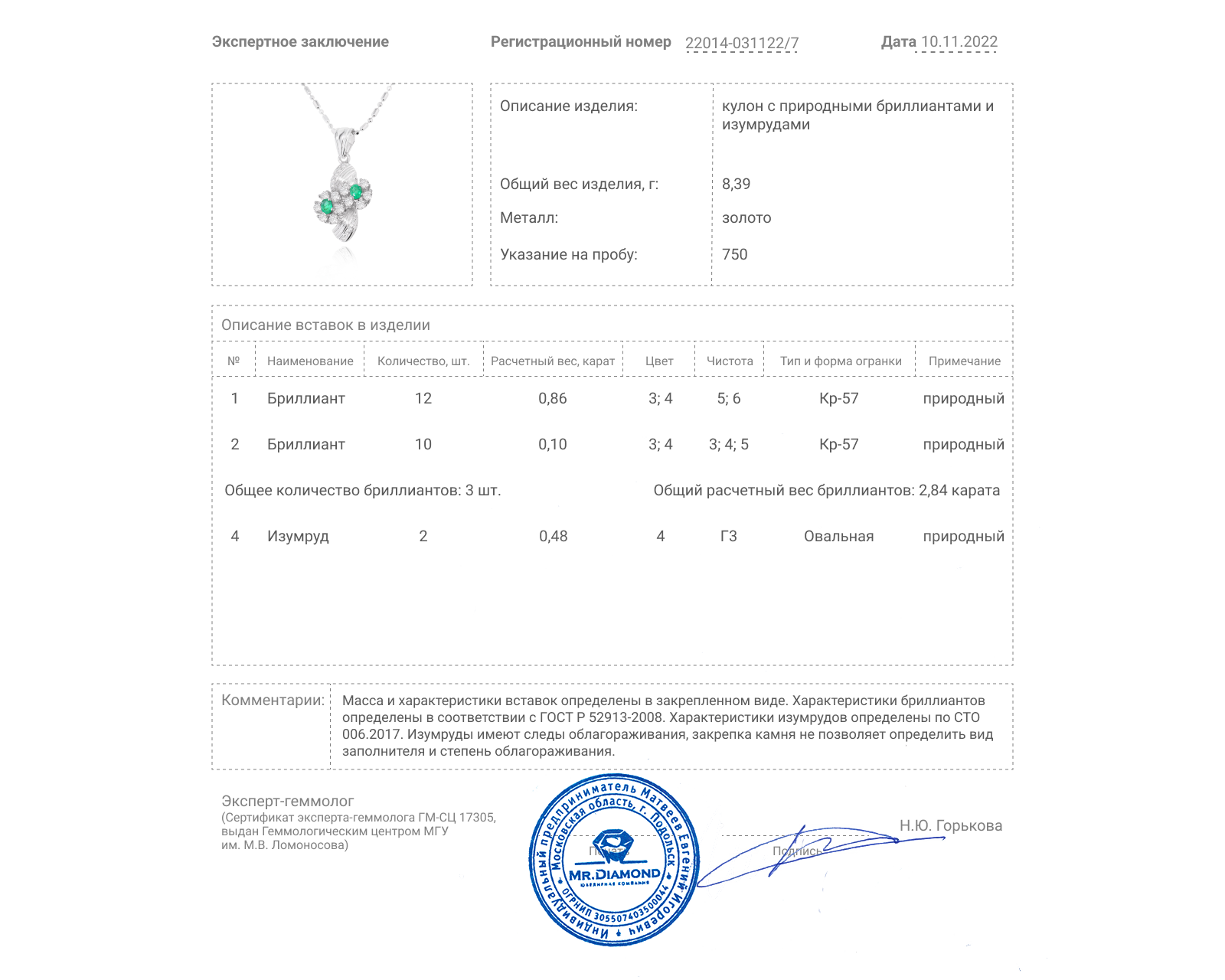 Притягательный золотой кулон с изумрудами 0.48ct