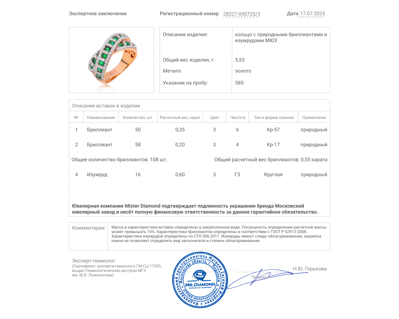 Оригинальное золотое кольцо с изумрудами 0.60ct МЮЗ