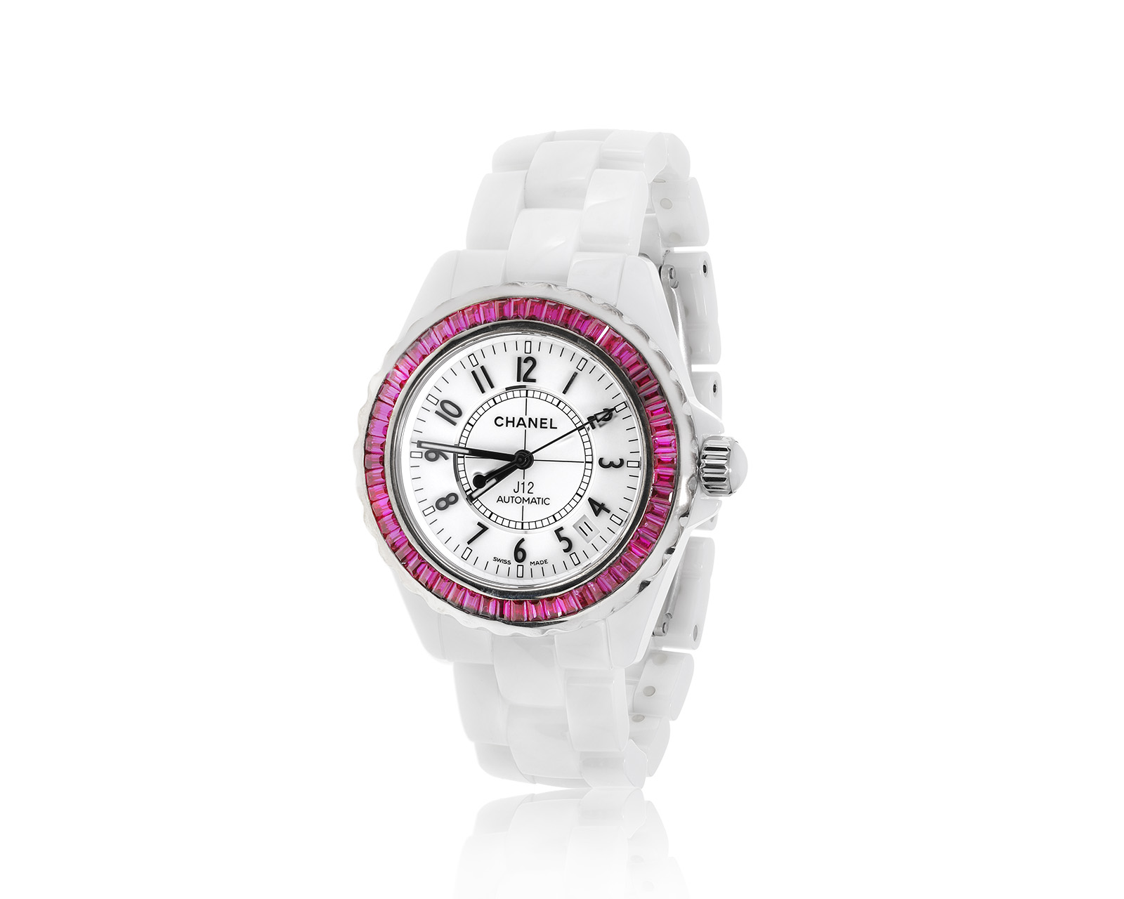 Оригинальные стальные часы с рубинами 4.50ct Chanel J12 Automatic 130721/27