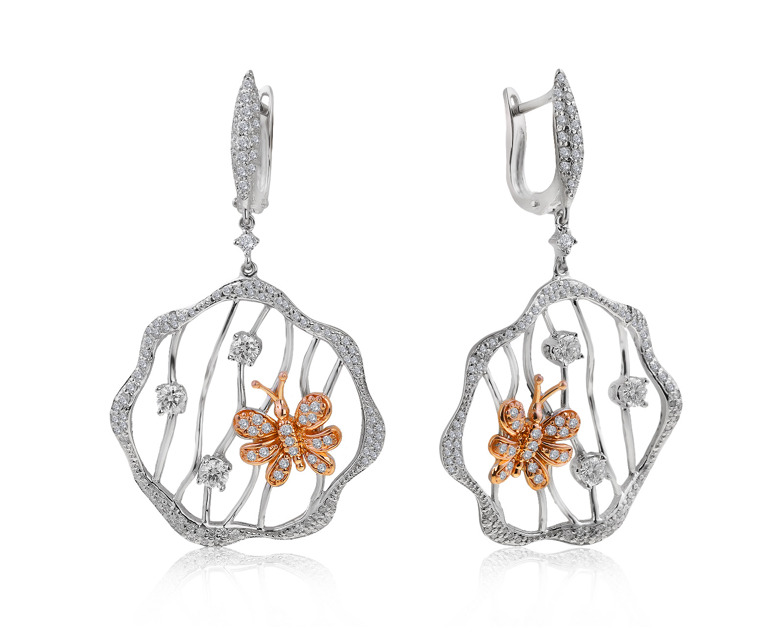 Волшебные золотые серьги с бриллиантами 1.69ct