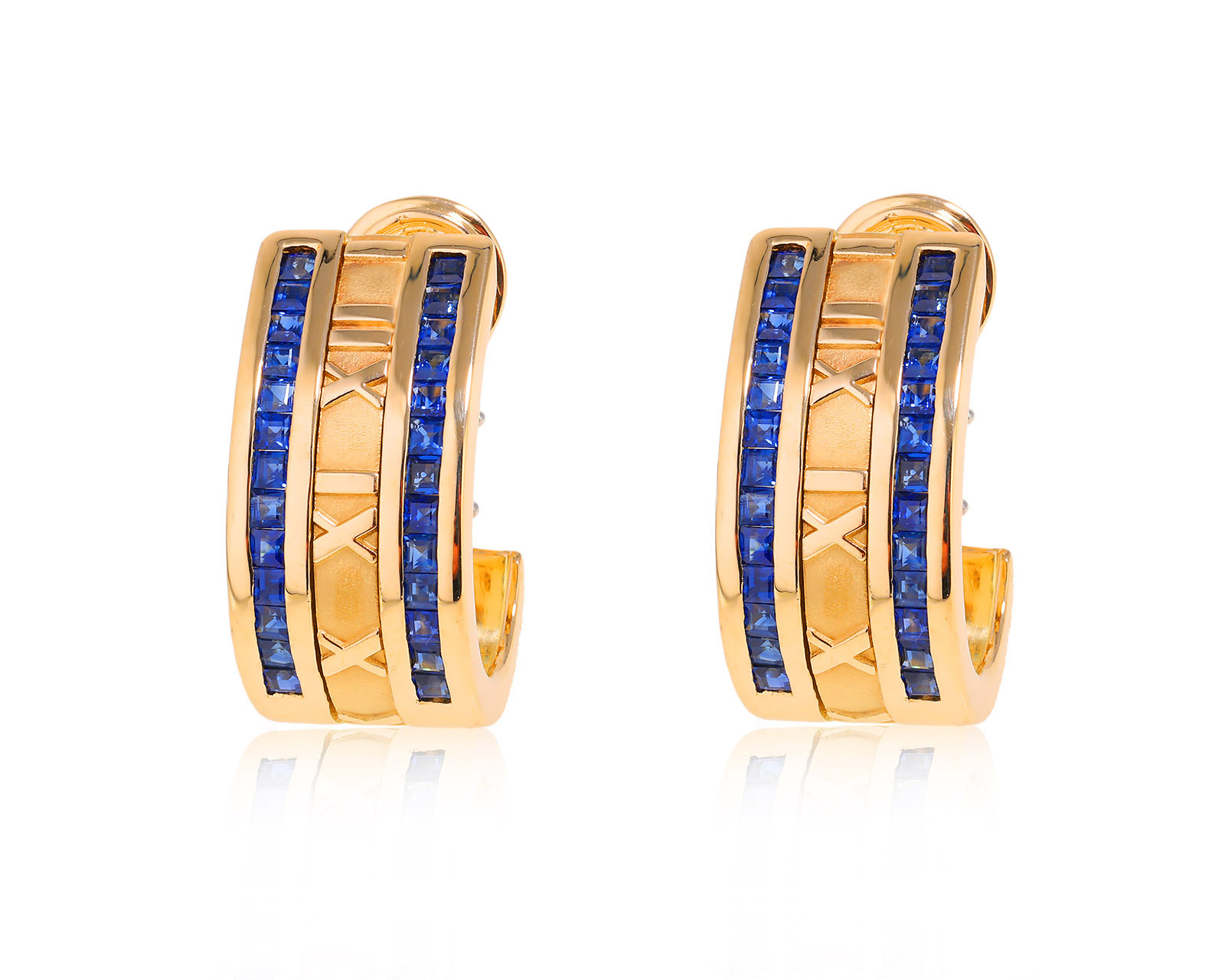 Оригинальные золотые серьги с сапфирами 2.50ct Tiffany&Co Atlas 300125/24