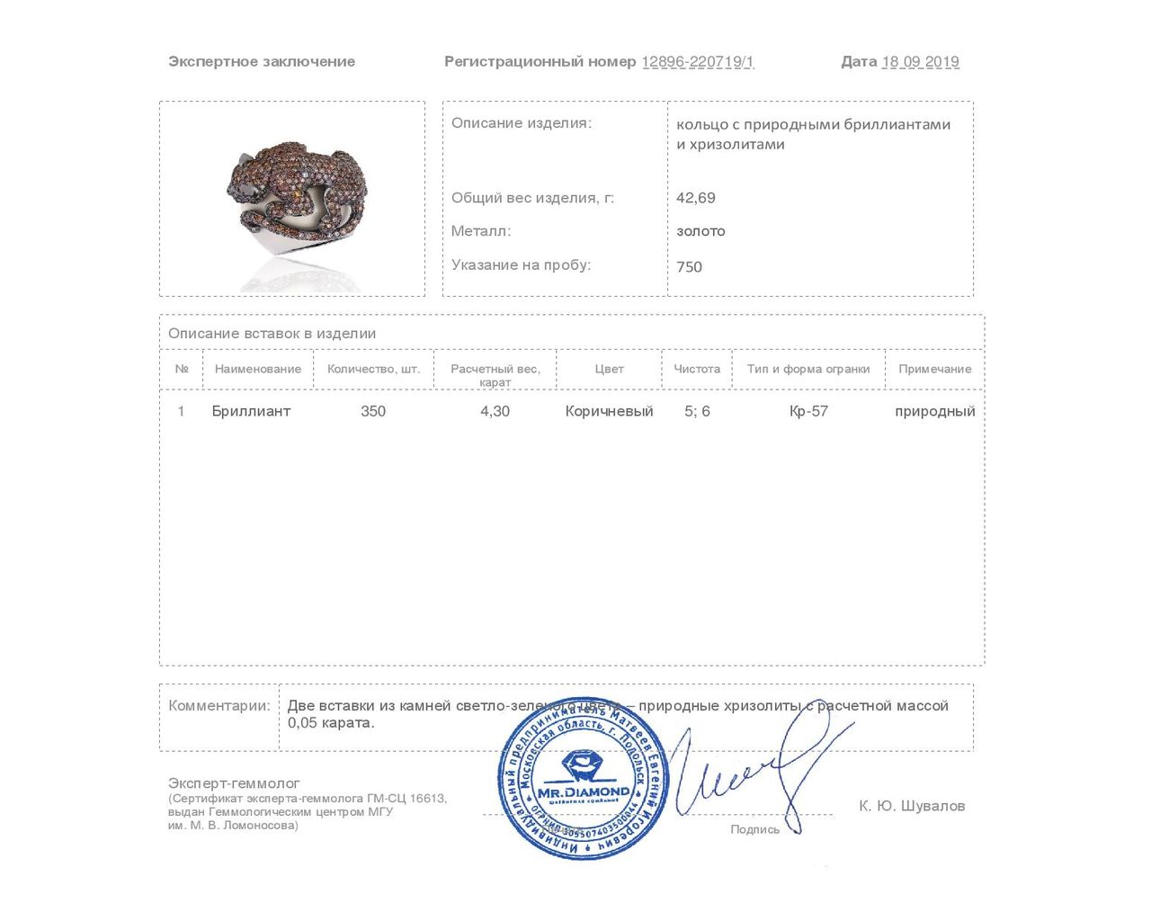 Завораживающее золотое кольцо с бриллиантами 4.30ct