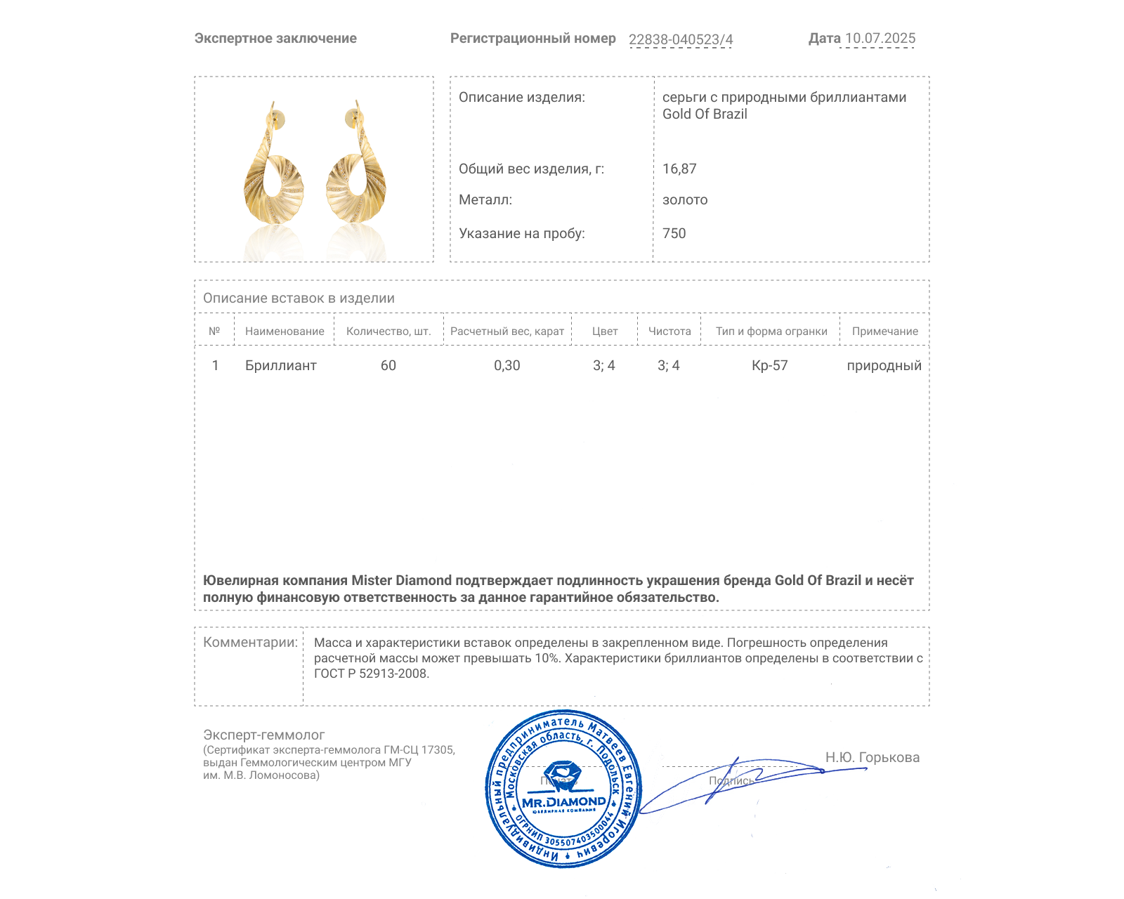 Оригинальные золотые серьги с бриллиантами 0.30ct Gold Of Brazil Origami